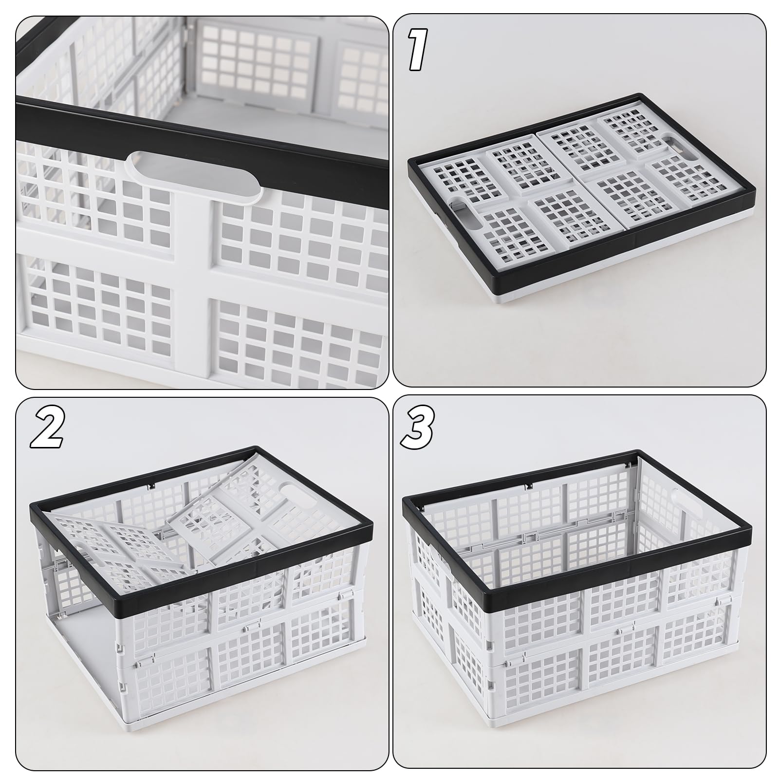 Tstorage 3-Pack Plastic Folding Storage Crates, Collapsible Plastic Crate, 30 L, White - Image 3