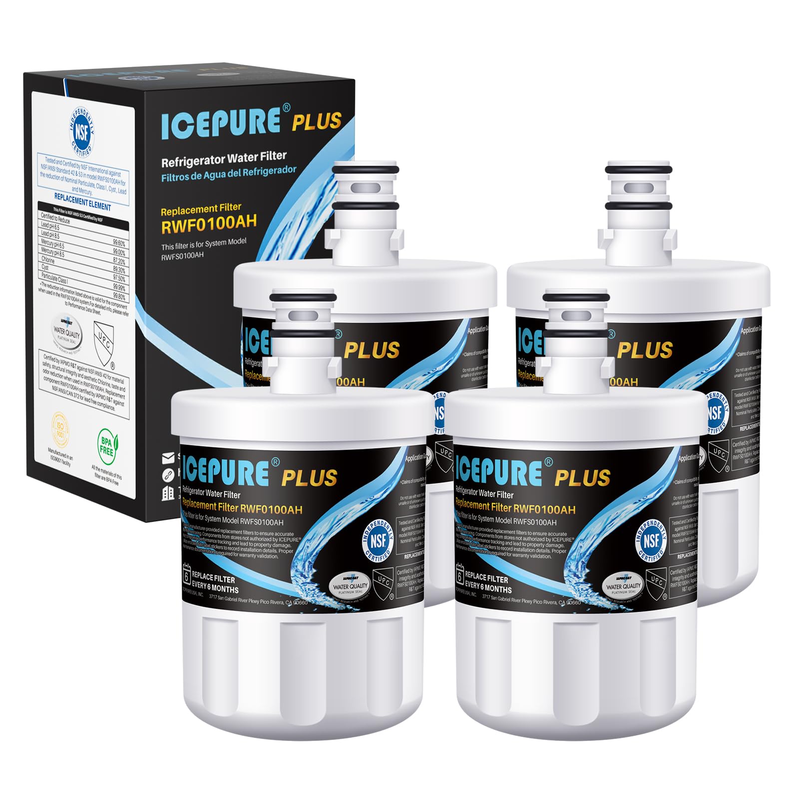 ICEPURE PLUS NSF53&amp;42 Premium 5231JA2002A Refrigerator Water Filter, 4 PACK