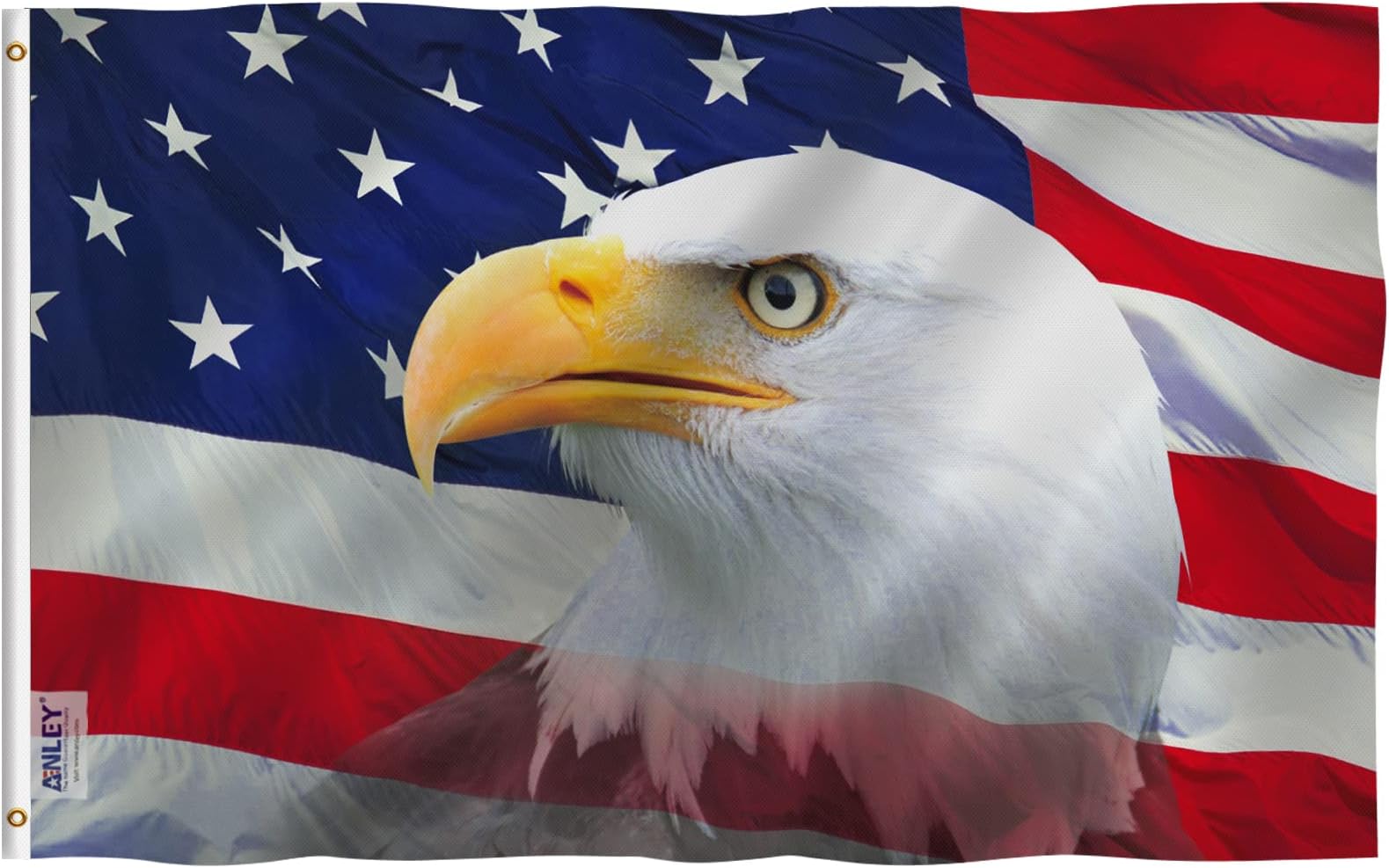 ANLEY Fly Breeze 3x5 Feet US National Bald Eagle Decorative Flag - Vivid Color and Fade proof - Canvas Header and Double Stitched - Patriotic Bald Eagle Flags Polyester with Brass Grommets 3 X 5 Ft