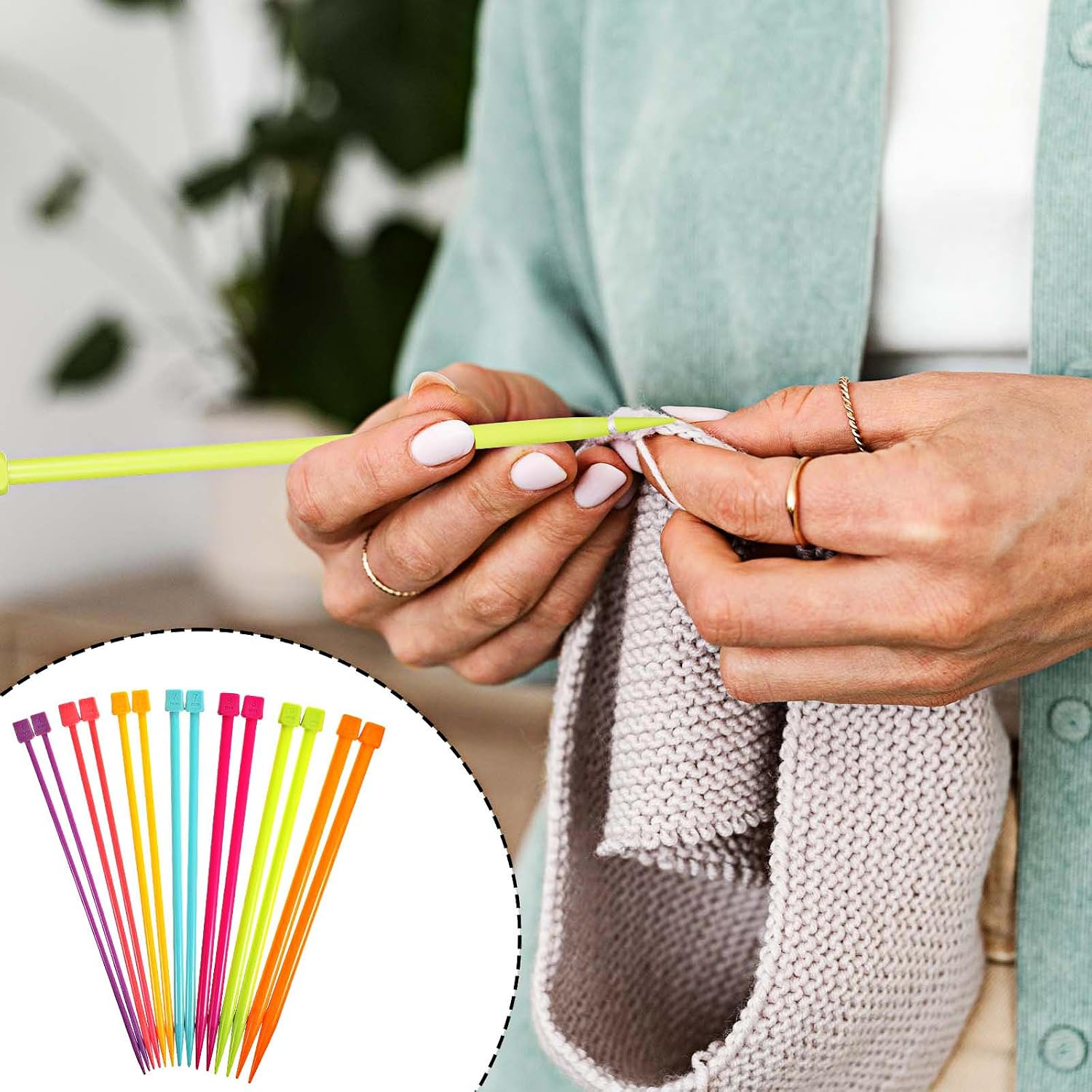 14 PCS Knitting Needles, 4 Mm-10 Mm Colorful Single Point Knitting Needle, Plastic Knitting Needles Set for Beginners Making Sweater, Scarf