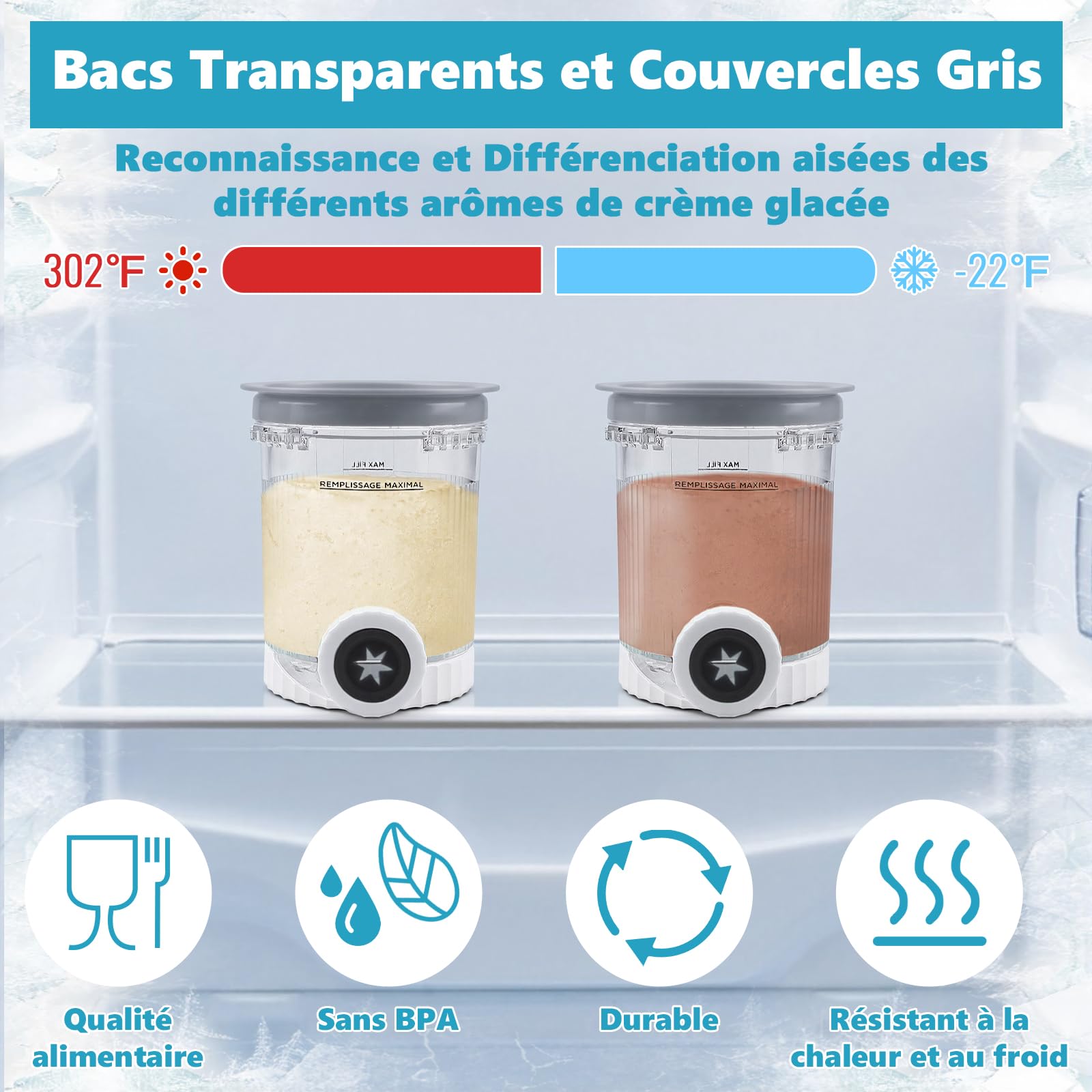 Nepfaivy Pot pour Ninja Swirl by Creami - 2 Pièces Récipient pour Ninja Creami NC701EU NC700, Bacs à Crème Glacée avec Couvercles Étanches, Sans BPA, Lave-Vaisselle, Machine à Glace Accessoires