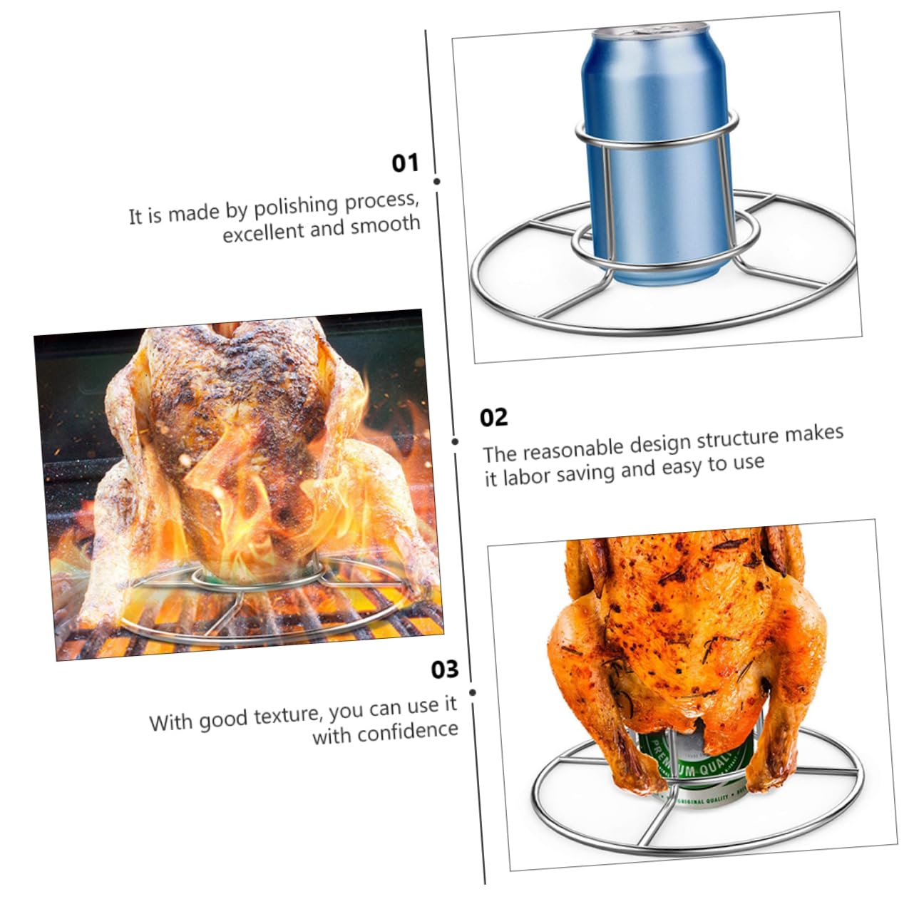 BESPORTBLE 2pezzi Pollo da Esterno Supporto Rotondo per Arrostire Pollo Accessorio Utile per Barbecue Portabirra in Acciaio Inox Facile da Trasportare e Riporre