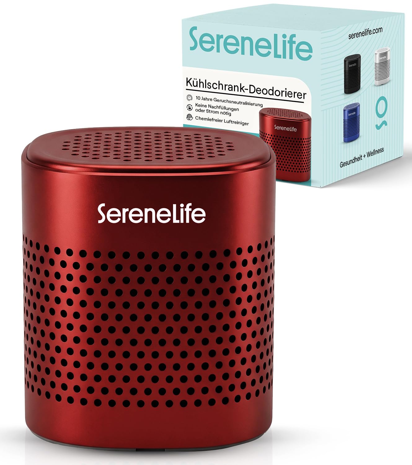 SereneLife Refrigerator Deodorant Odour Remover Reusable Red - Premium Activated Carbon Deodoriser for Fridge, Freezer, Car and Cabinet, Odour Neutraliser up to 10 Years | Premium Aktivkohle Deodorizer, Geruchsneutralisierer bis 10 Jahre, für Gefrierschrank, Auto und Schrank