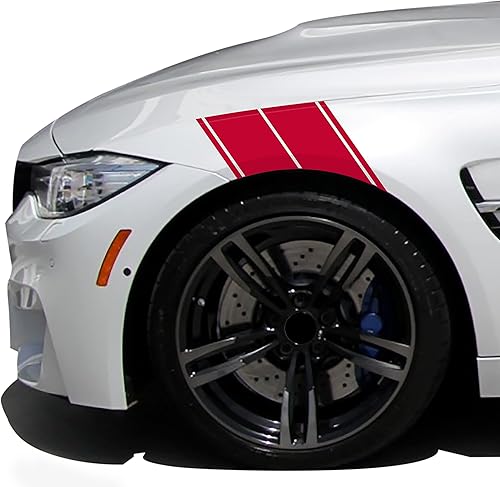 (2) Calcomanías de vinilo para defensas de hash a rayas de carreras, par de calcomanías a rayas (rojo (PMS 200C))