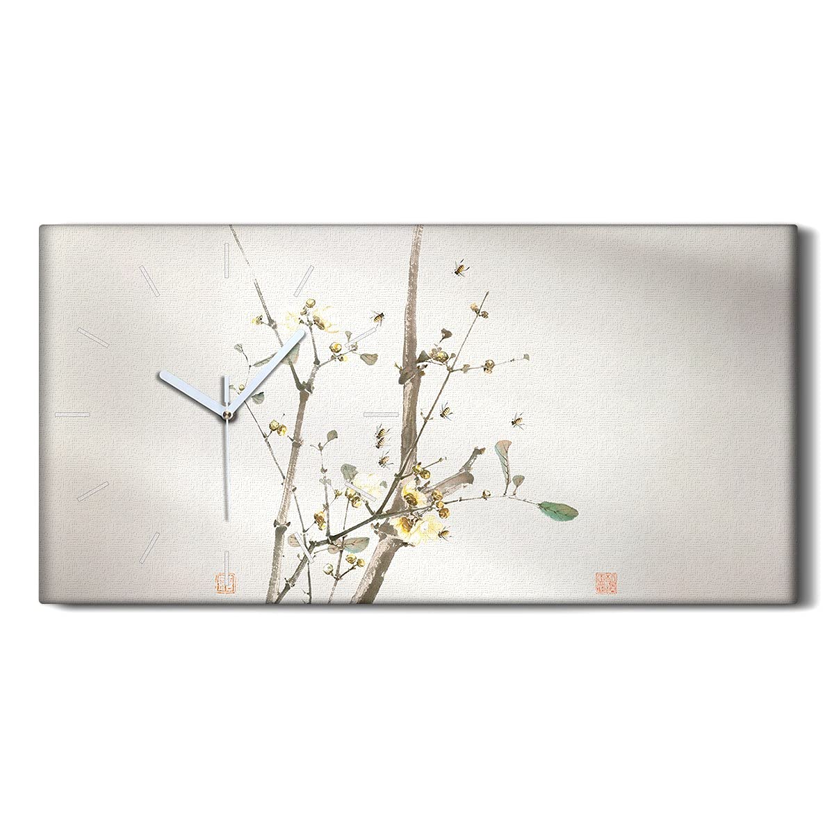 Horloge sur Toile Silencieuse Coloray Décoration Murale Insectes et Fleurs pour Chambre Adulte