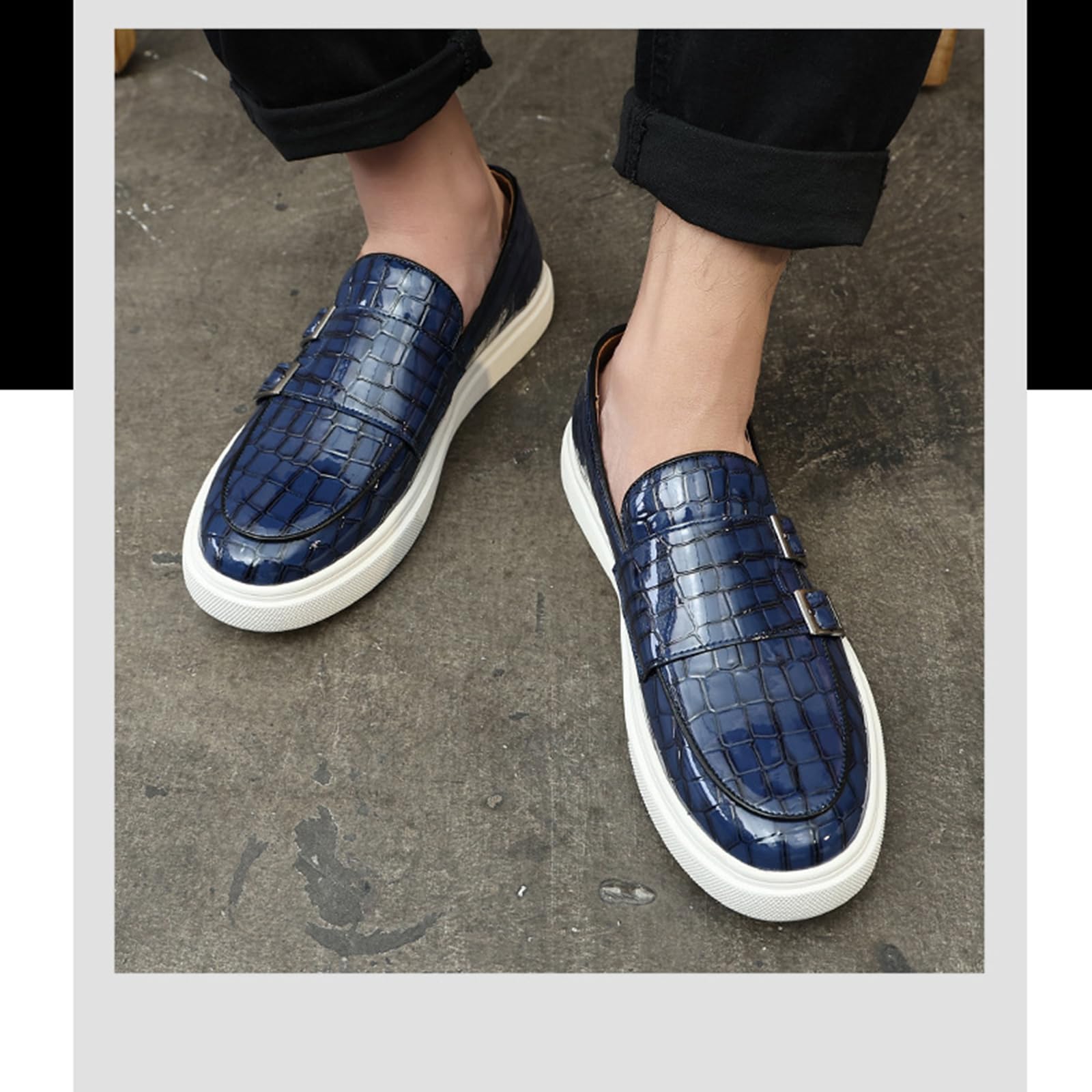Mocassini Uomo Eleganti Doppia Fibbia Stampa Cocco - Scarpe Classiche Loafers Business Cerimonia Comfort Monk Strap Senza Lacci