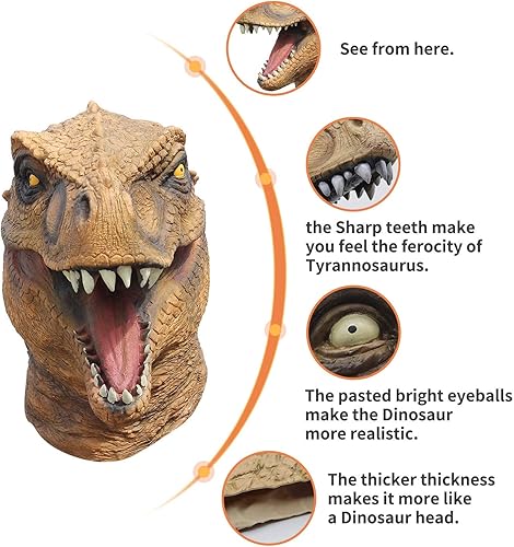 Miniatura 7 de CreepyParty Dinosaurio Head Maks - Máscara de látex para fiesta de animales jurásicos de cabeza completa
