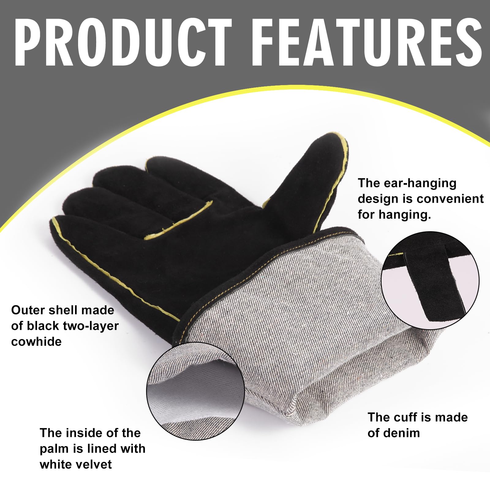 iuhkjnuh Fireplace Gloves Fire Heat Resistant: Fireproof Leather for Fireplace Fire Pit Wood Stove Campfire Furnace BBQ Grill Stick Mig Welding Welder Gear (M) - Image 2