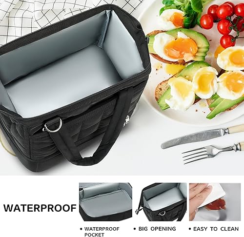 Miniatura 2 de Bluboon Lonchera para mujer, lonchera aislada de doble cubierta, lonchera acolchada acolchada de amplia apertura, reutilizable, hielera para el