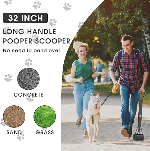 Miniatura 5 de LOSODONA Recogedor de excrementos de 32 pulgadas para perros grandes y pequeños, gatos, con mango largo, duradero, plegable, pala, herramientas para