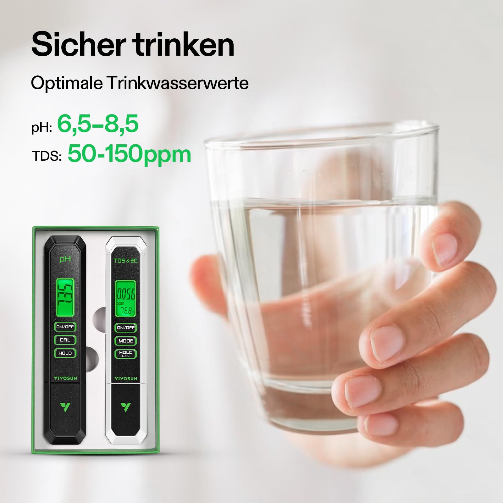VIVOSUN Digitales pH- und TDS-Messgerät-Kits, 0,01 pH hohe Genauigkeit Stifttyp pH-Messgerät ± 2% Ablesegenauigkeit 3-in-1 TDS EC Temperaturmessgerät für Hydrokultur, Pool und Aquarium, Schwarzweiß,