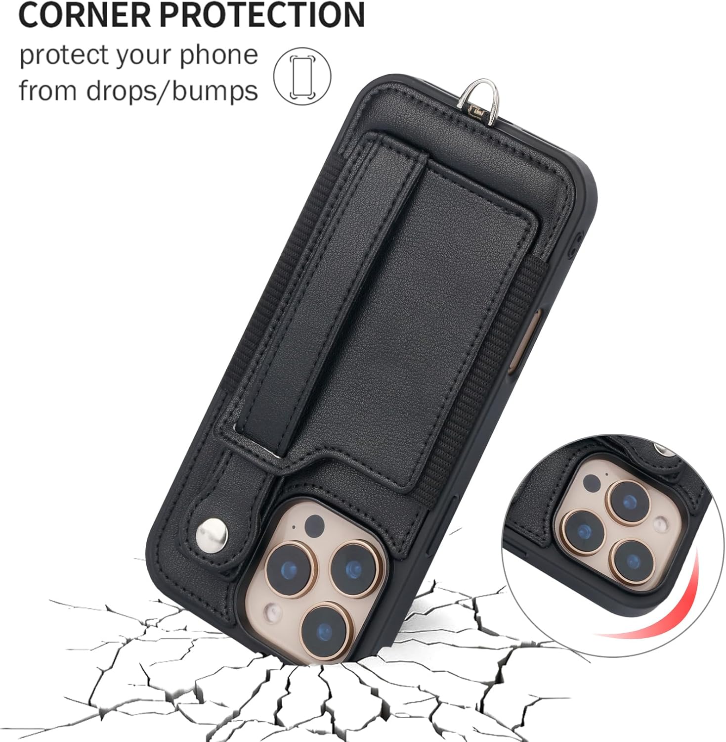 TOOVREN Phone Case for iPhone 16 Pro Max Case with Wallet Strap Lanyard Case fits Phone 16 Pro Max Wallet Case with Card Holder Stand Leather Cover Adjustable for Women & Men 6.9 Inch Black - Image 4