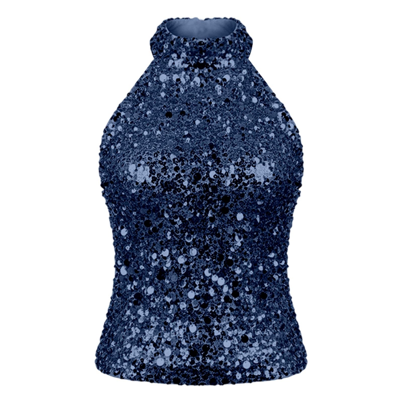 Elegante maglietta senza maniche con paillettes scintillanti, raffinato top da donna con scollo alla moda per diverse occasioni