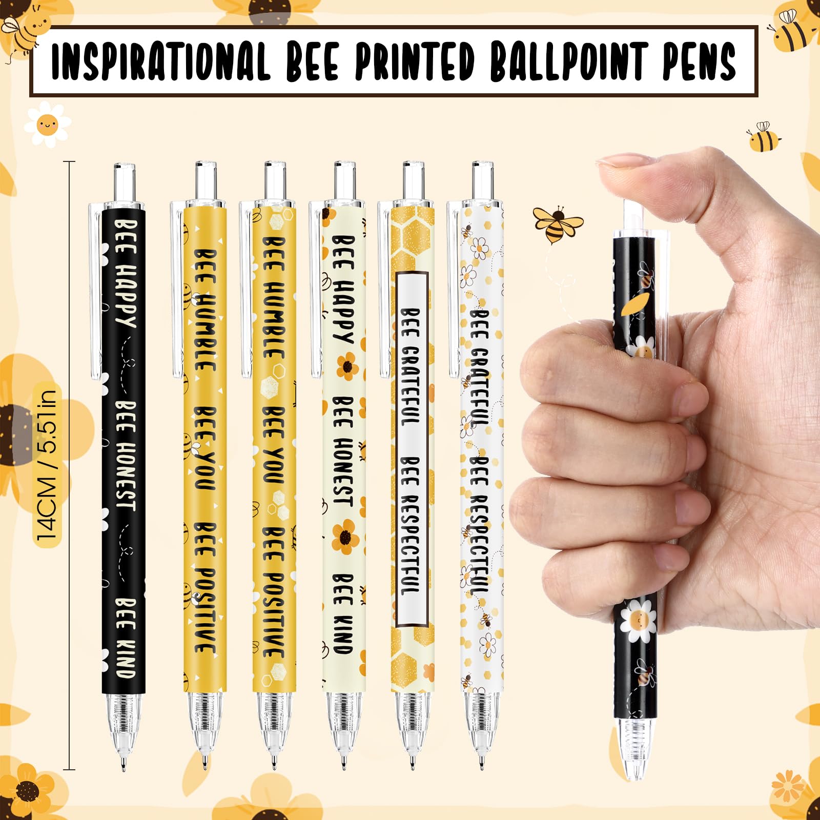 Sayglossy Inspirierendes Schreibwaren-Set mit Bienen-Motiv, kleines Taschennotizbuch mit Kugelschreibern, für Schulanfang, Klassenzimmer, Lehrer, Büro, Ersttags-Klasse, Geschenk für Studenten