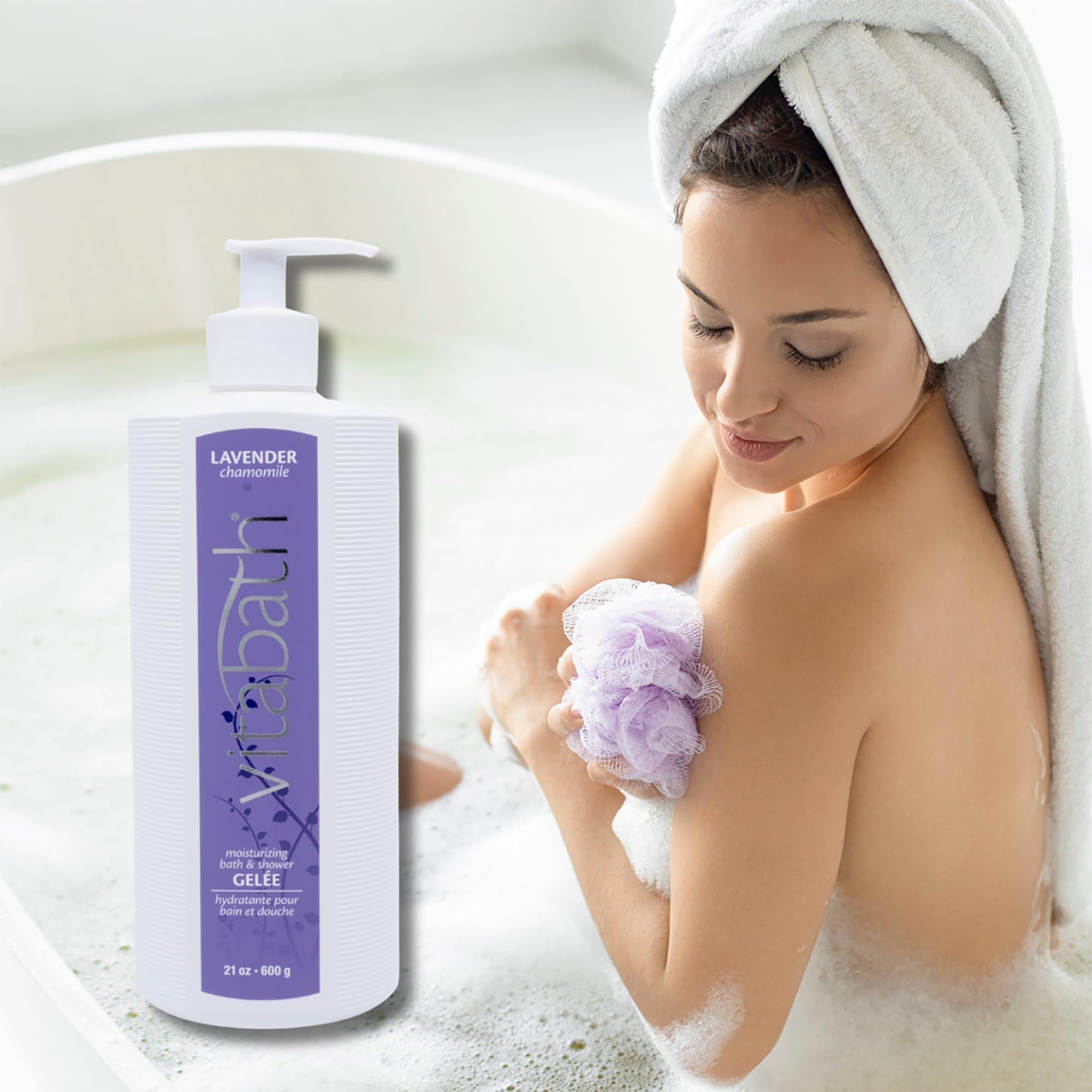 Gel hidratante de manzanilla lavanda para baño y ducha, calmante e hidratante, suavizante botánico de la piel, cuidado de la piel, limpiador corporal y gelee espumoso, 21 onzas 2
