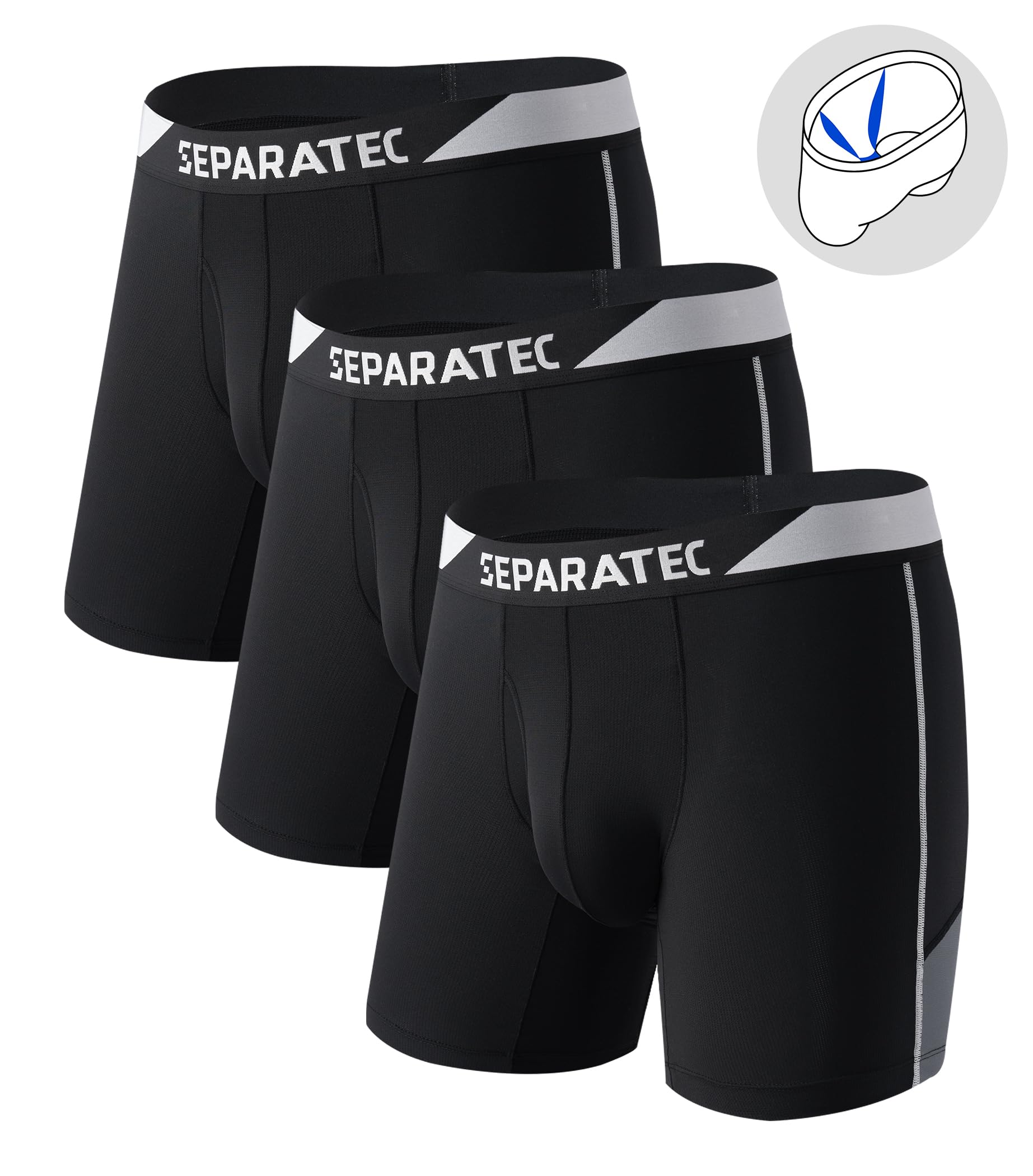 Separatec Boxer da uomo con tasca separata, traspirante, rinfrescante e ad asciugatura rapida, in rete, con volante, confezione da 3
