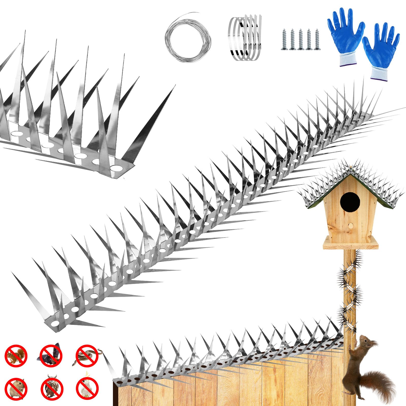 Bird Spikes,Stainless Steel Bird Deterrent Spikes,Raccoon Snake Deterrent,Pigeon Spikes for Outside,Cat Fence Outdoor Barrier,for Garde,Fruit Trees, Fence Roof,Window Sill and Wall-image-32