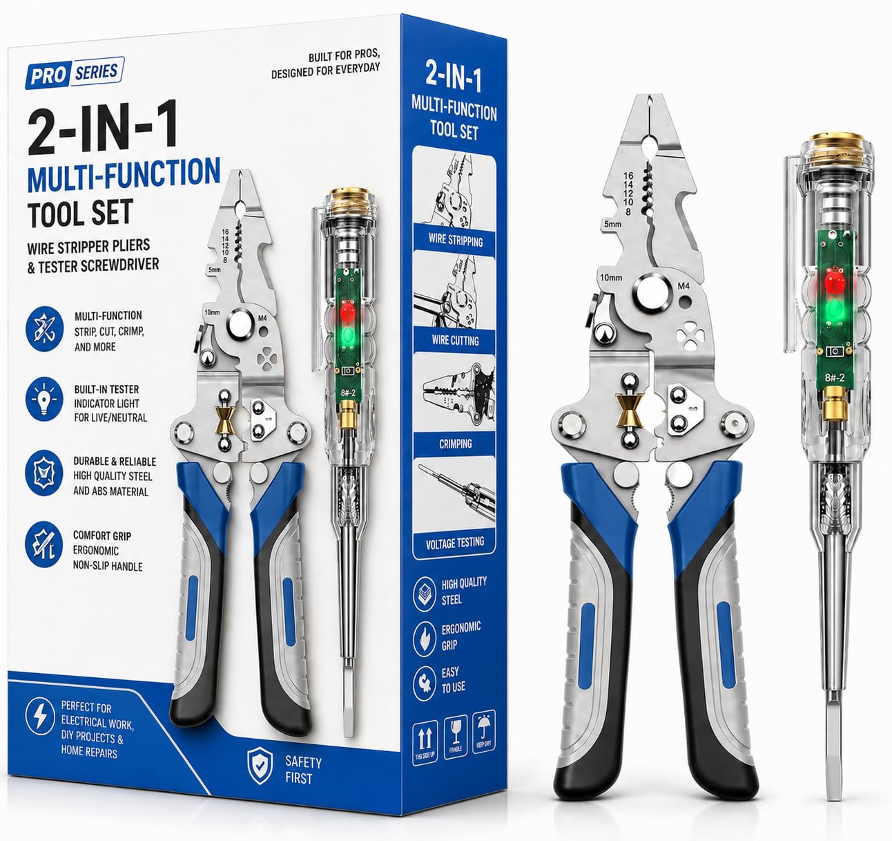 New Multifunctional Stainless Steel Wire Cutter Foldable Wire Stripper Crimper Cable Cutter Pliers Non slip Grip for Cutting Electrical Stripping Tool Crimping Combo [LED Voltage Tester Pen]-image-49