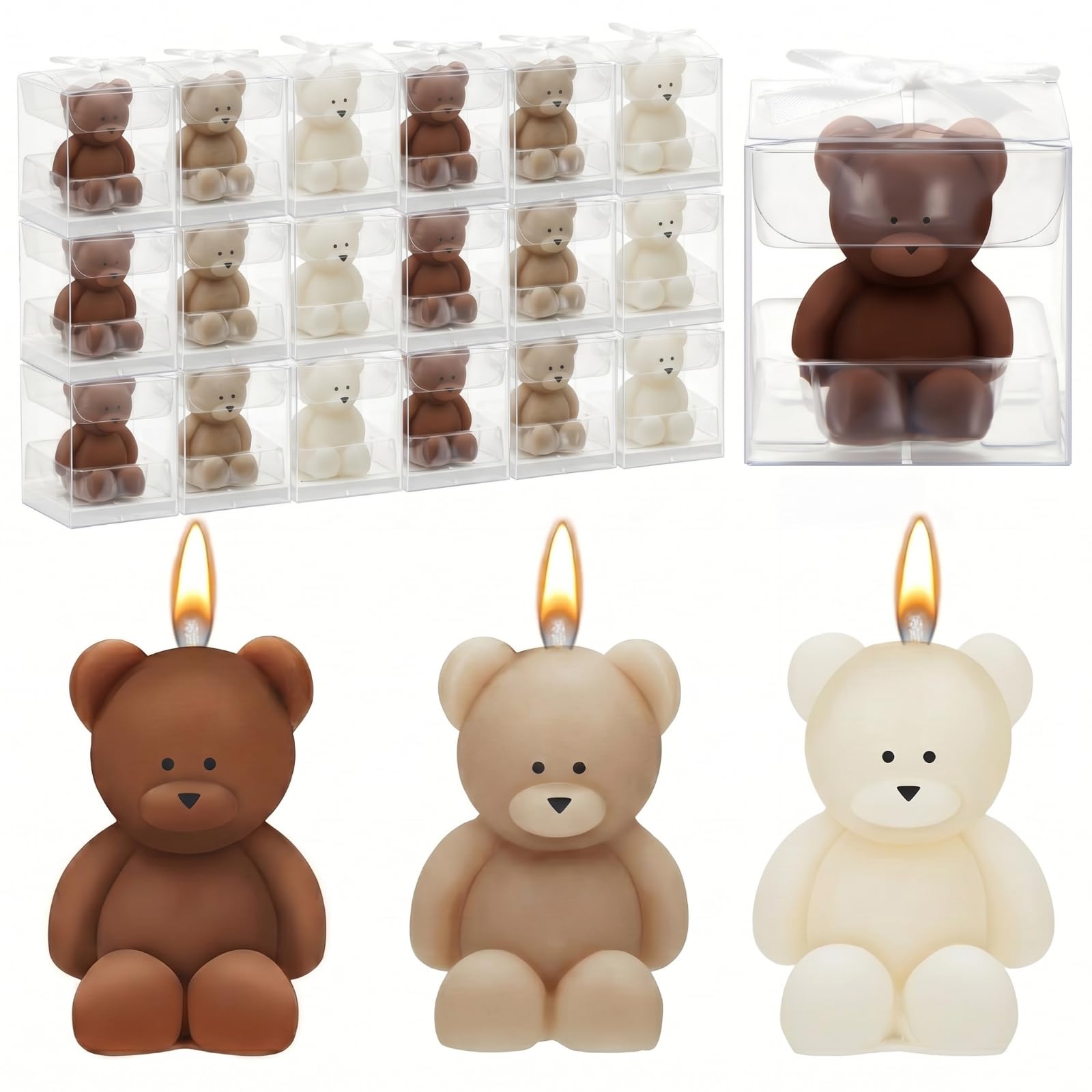 50 szt. świec z niedźwiedziem na baby shower, upominki na przyjęcie z niedźwiedziem gościnnym, świece na baby shower, luzem na prezent, dekoracje imprezowe (jasna kawa, białe)