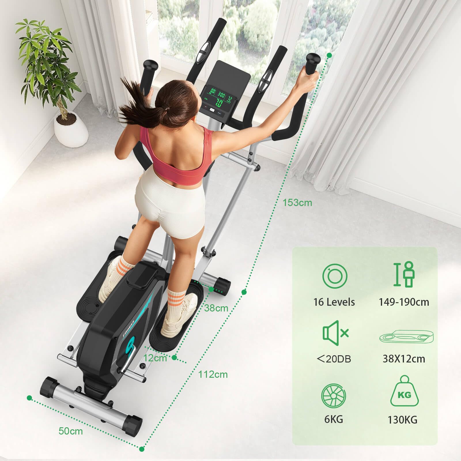 Vélo elliptique magnétique 16 niveaux résistance Bluetooth App cardio fréquence cardiaque LCD moniteur capacité 130 kg