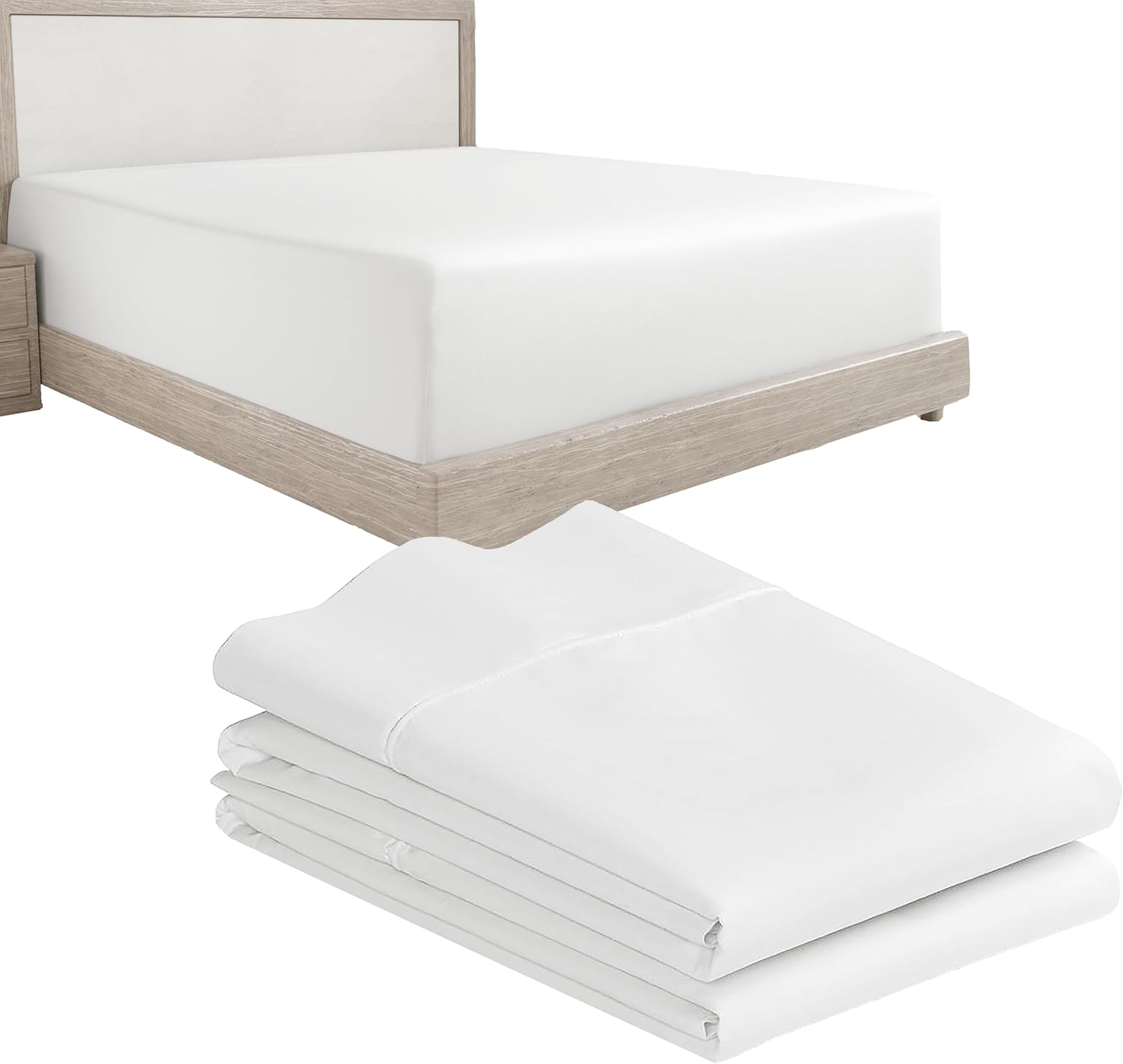 California Design Den 3-Piece Bundle - Fitted Sheet with 2 Pillowcases, 400 Thread Count 100% Cotton Sateen, Deep Pockets (Queen Size, Antique White)