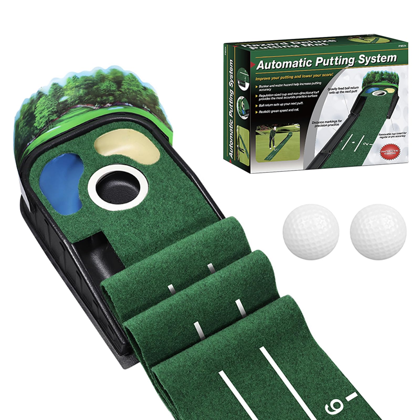 Golf Putting Mat with Ball Return 108” Indoor Putting Green Trainer Includes 2 Golf Balls Practice Mat for Home Office, Gift for Men & Golf Lovers