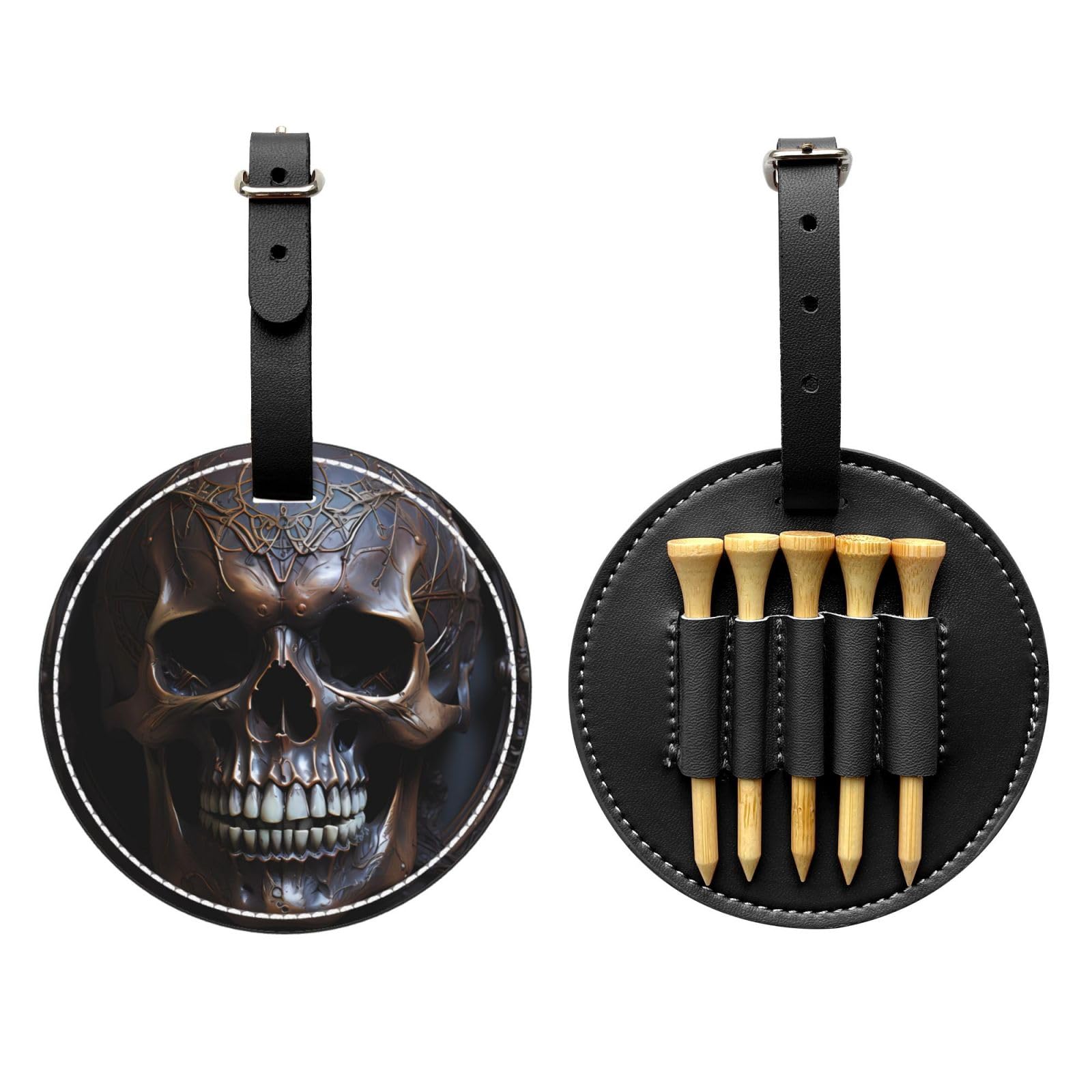 Copper-Colored Skull Black Printed Golf tee Storage Bag - Portable Design, Easy to Organize tee