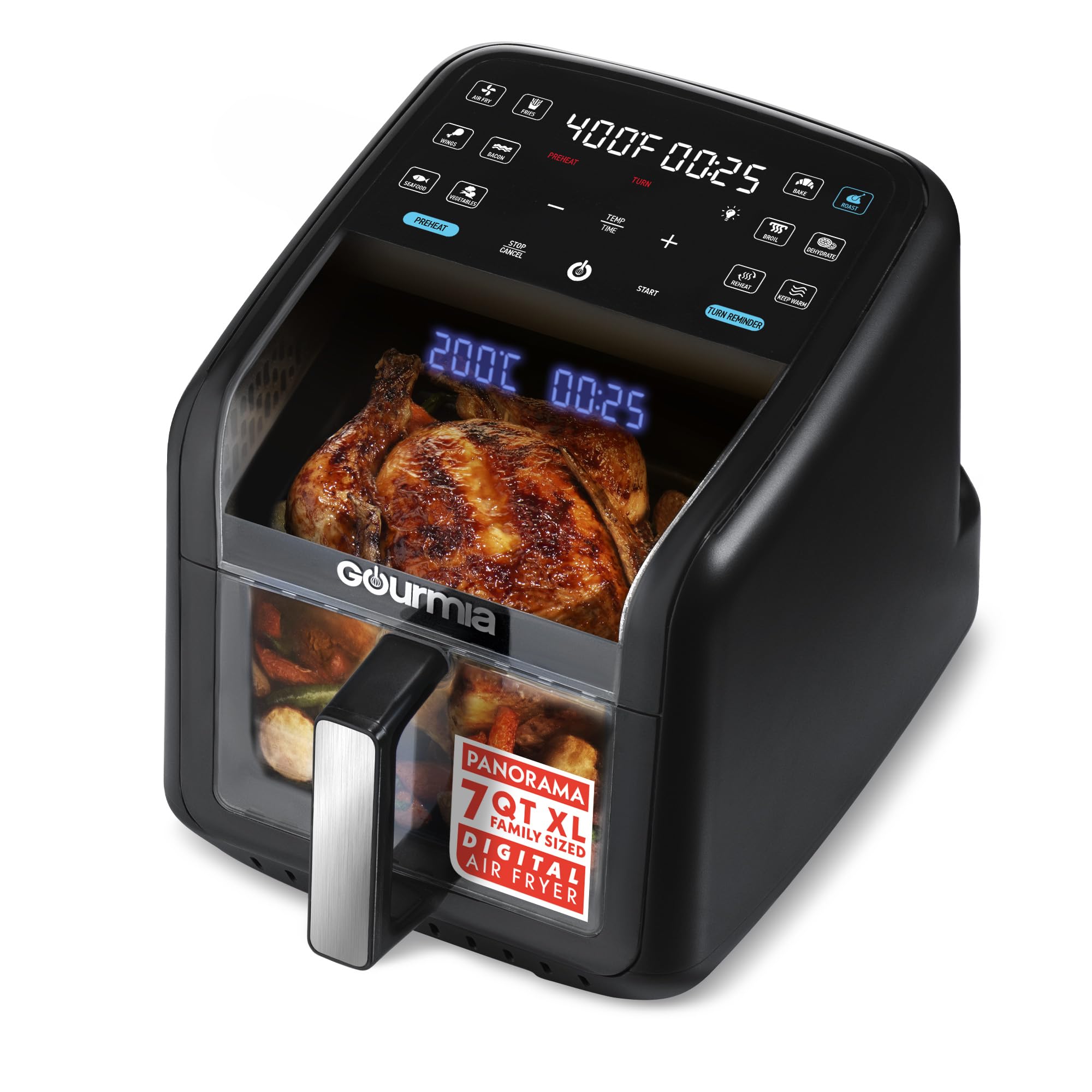 Gourmia Air Fryer 7 QT - Easy View Panoramic Window