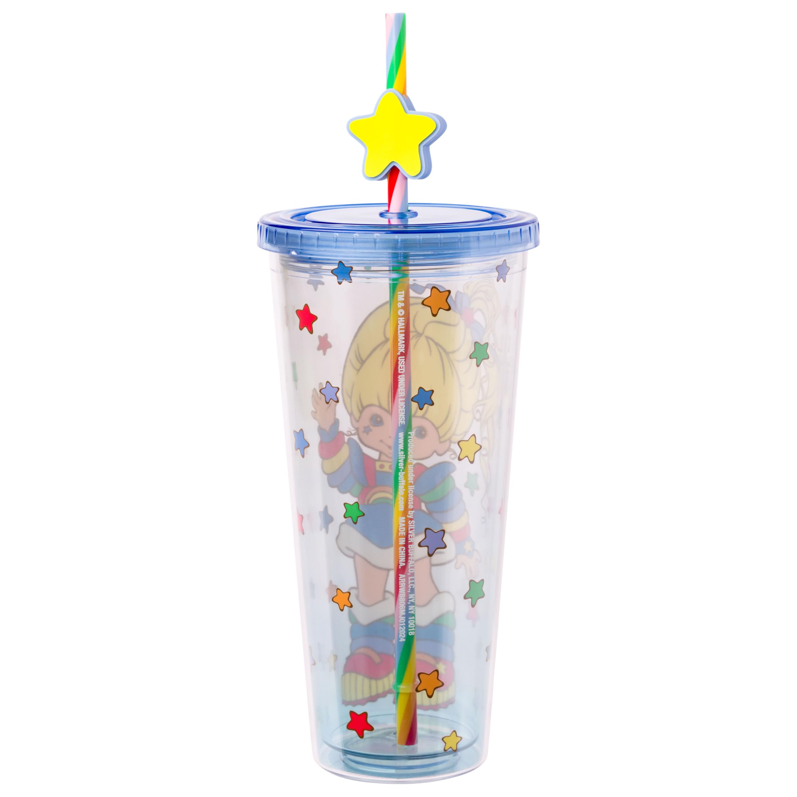 Silver Buffalo Rainbow Brite Kunststoffbecher mit Deckel und Strohhalm-Aufsatz, 680 ml