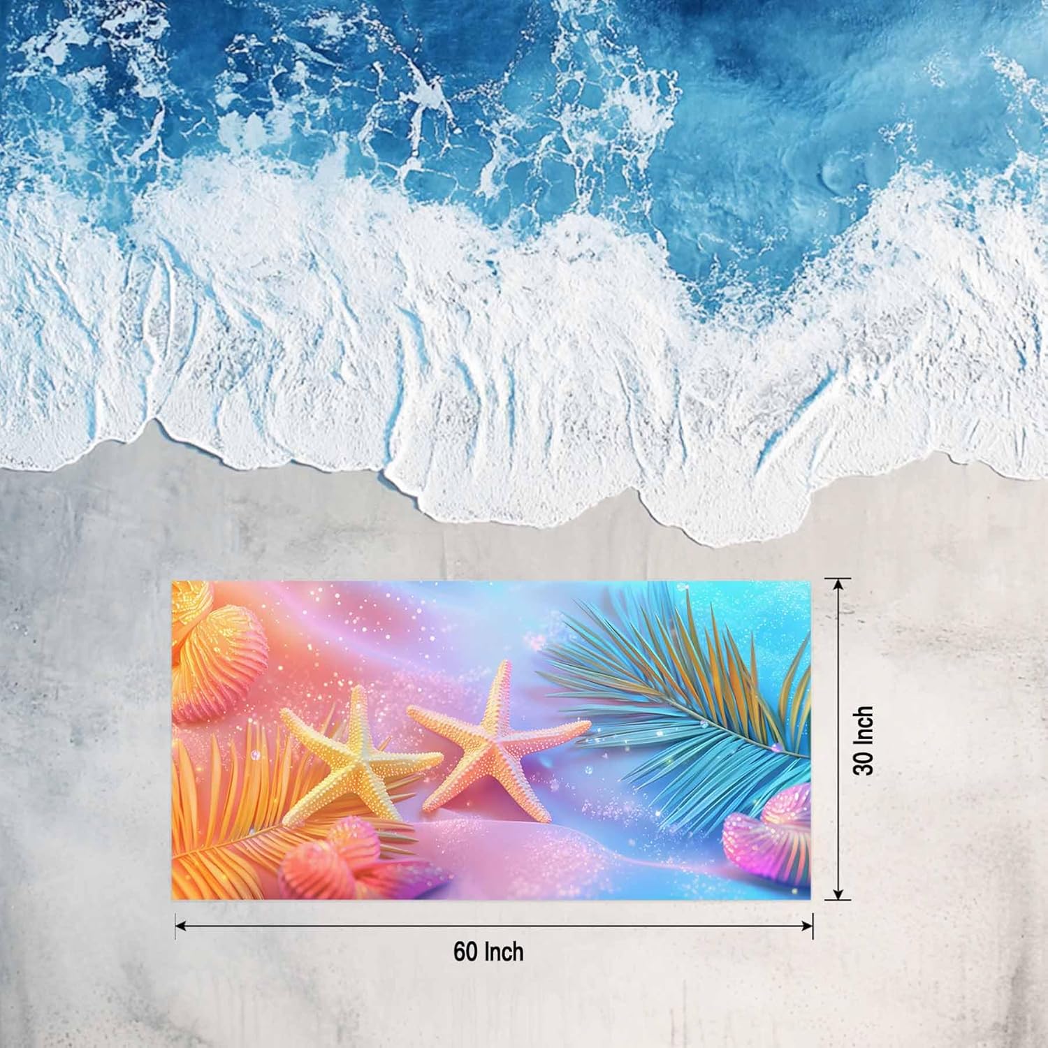 Summer Dreamy Ocean Beach Towel 30" x 60" Starfish Shells Palm Leaves Quick Dry Sand Free Pool Towels Soft & Absorbent Compact Towels Beach Accessories for Travel Bathroom Swimming Pool