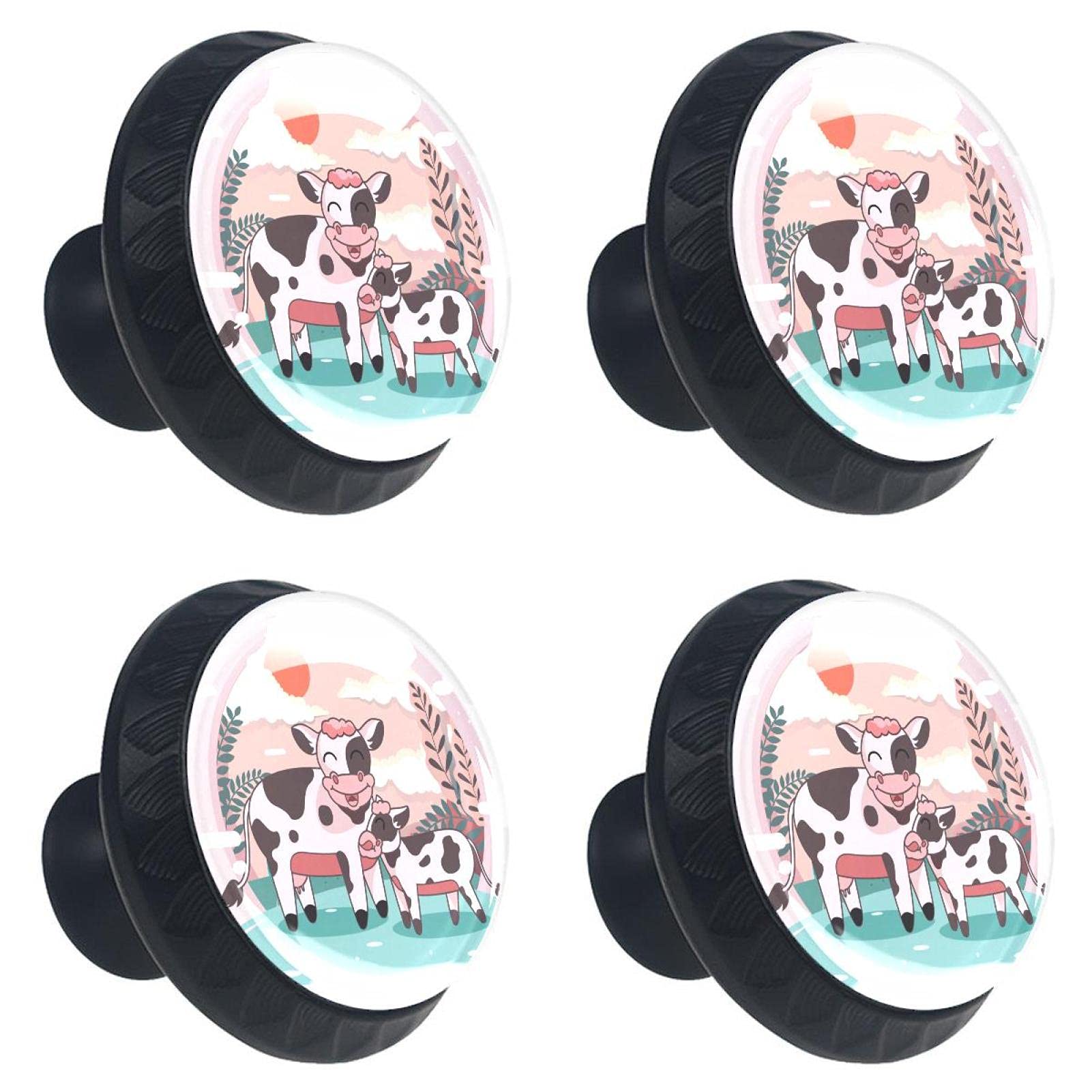Boutons de tiroir en verre motif vache rose multicolores poignées meubles cuisine