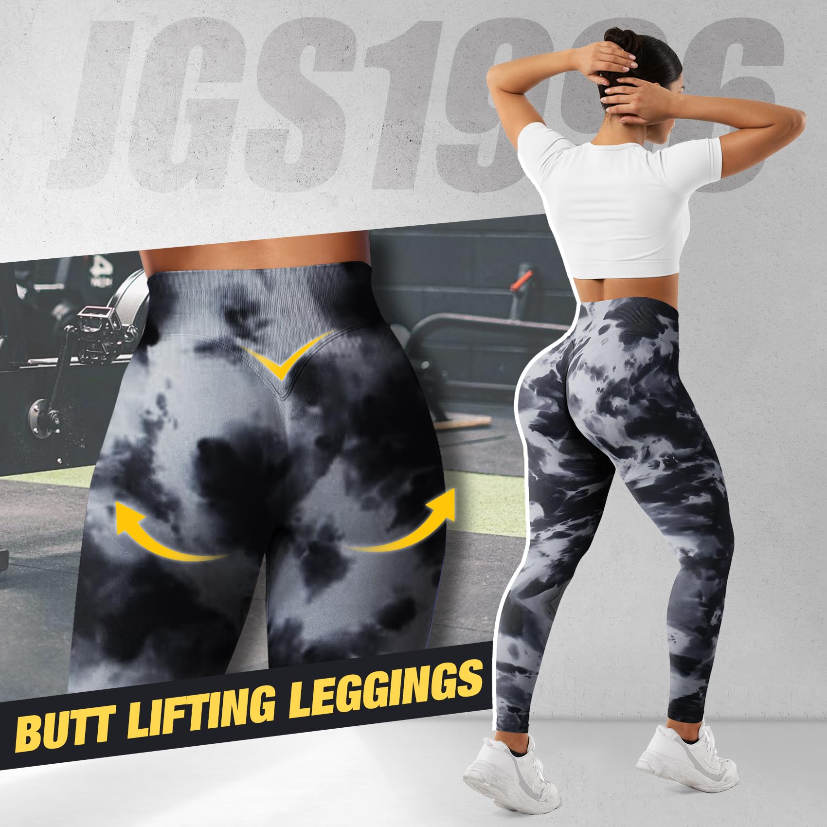 JGS1996 Tie Dye Scrunch Butt Lifting Leggings for Women Booty Sculpting Workout Tight High Waist Tummy Control Yoga Gym Pants: Black Medium