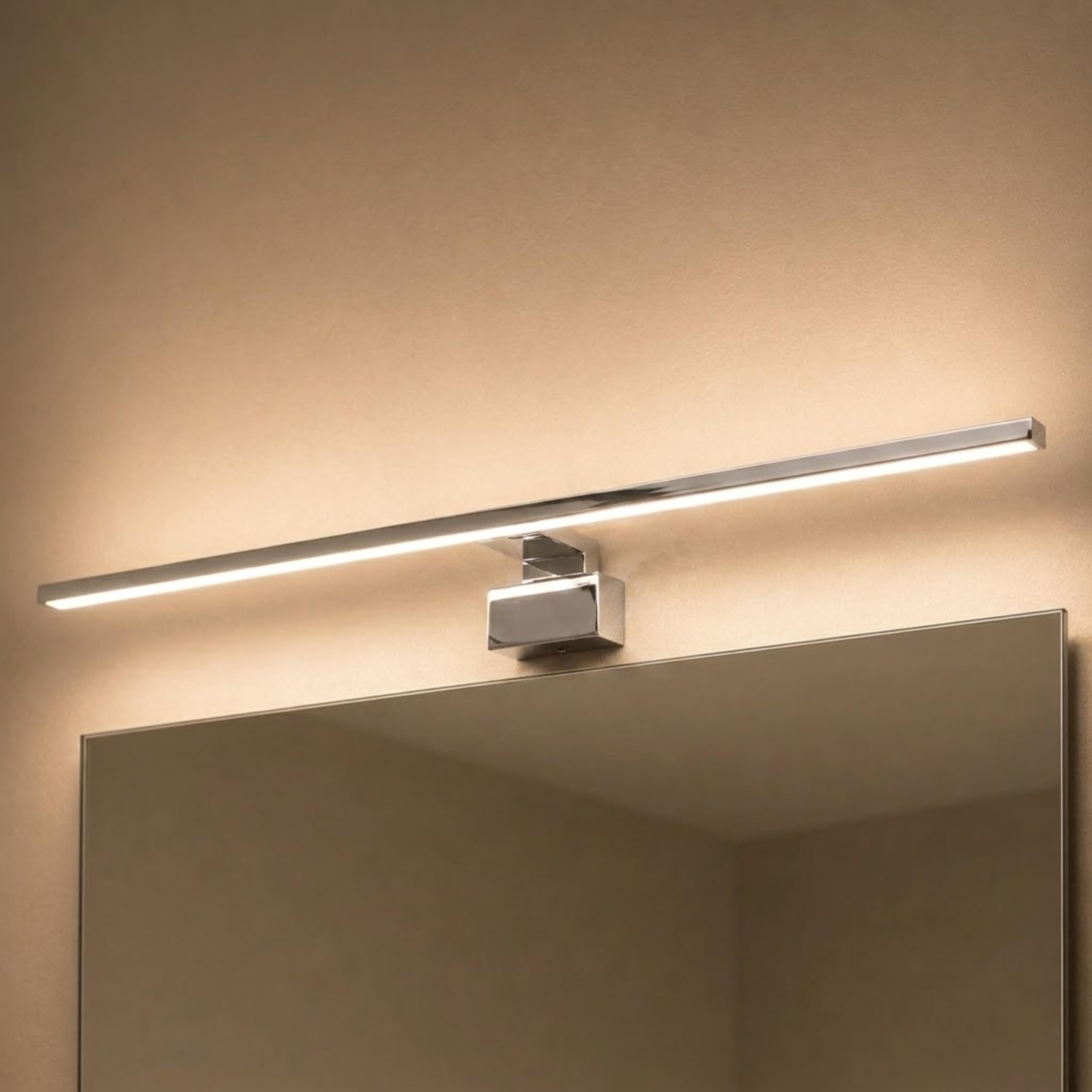 Kalb - Lampada da bagno a LED da 100 cm, IP44, da parete o gabinetto, con effetto di scorrimento luminoso, lampada da bagno 230 V, per parete o gabinetto, cromato, 3000 K