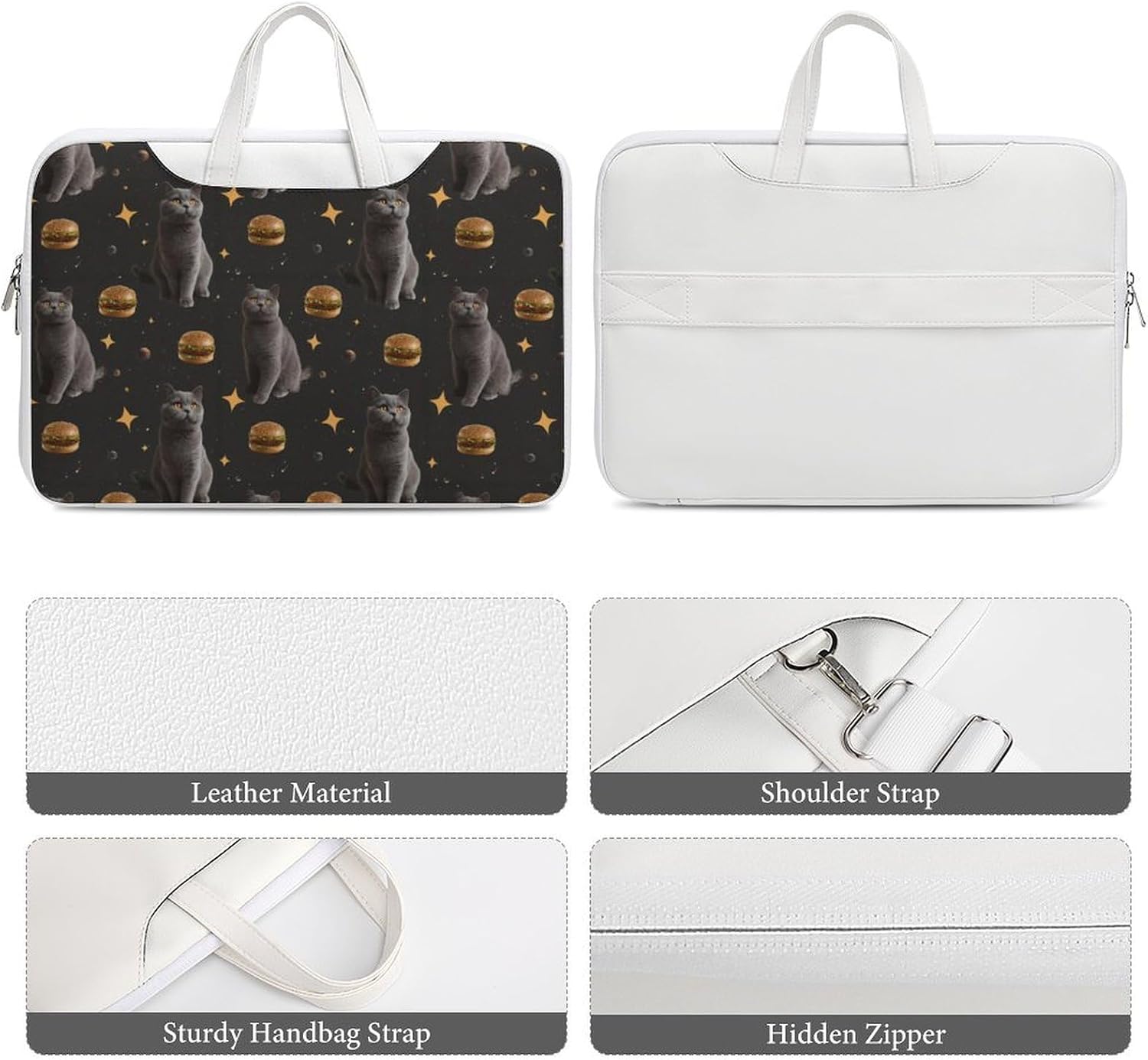 Funny Cat Hamburgers PU Shockproof Laptop Tote Bag image 5