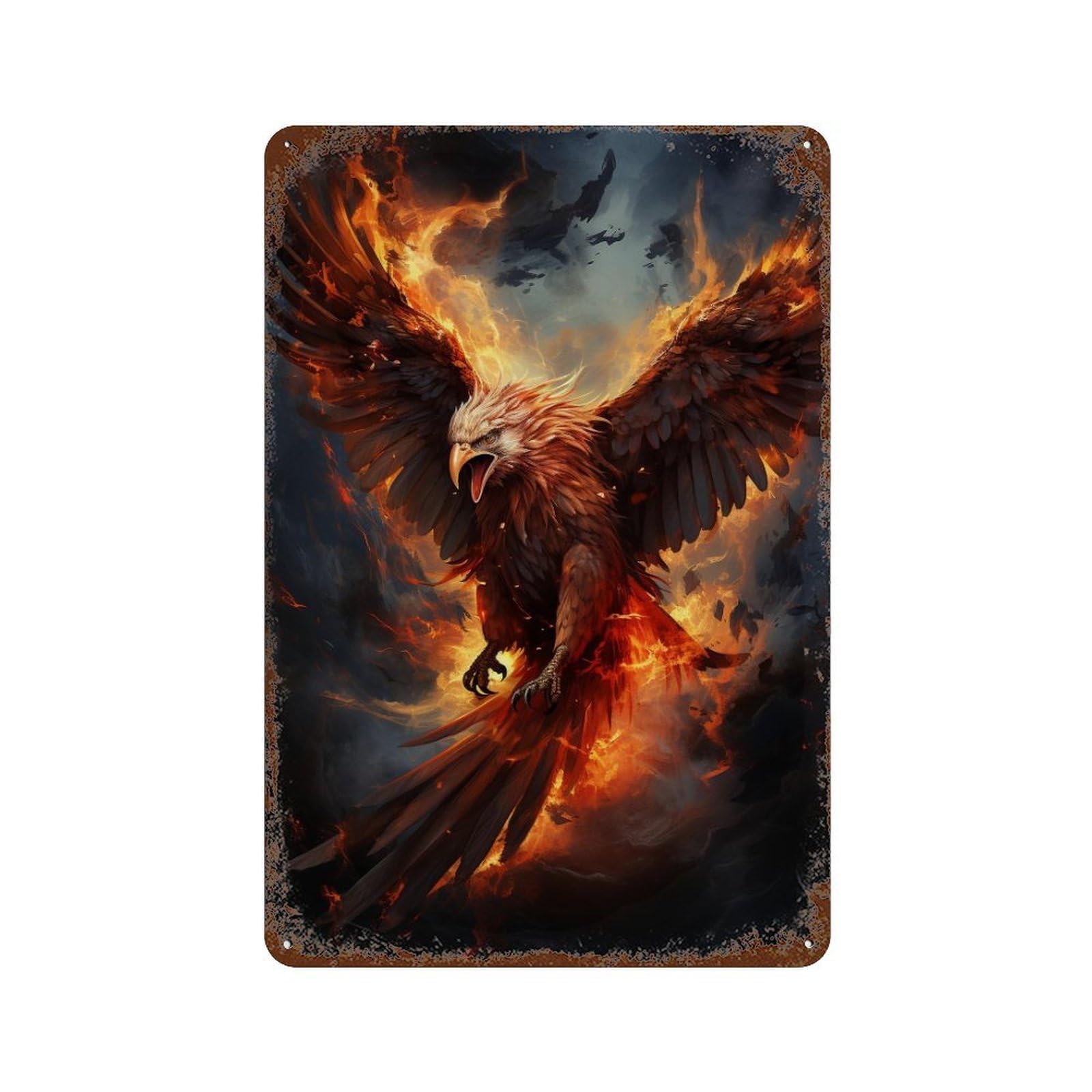 Phoenix Rising Firebird Artwork -6 Decorative Tin Sign 11.8"x7.9", Industrial Home Decor for Garage, Pub Or Kitchen