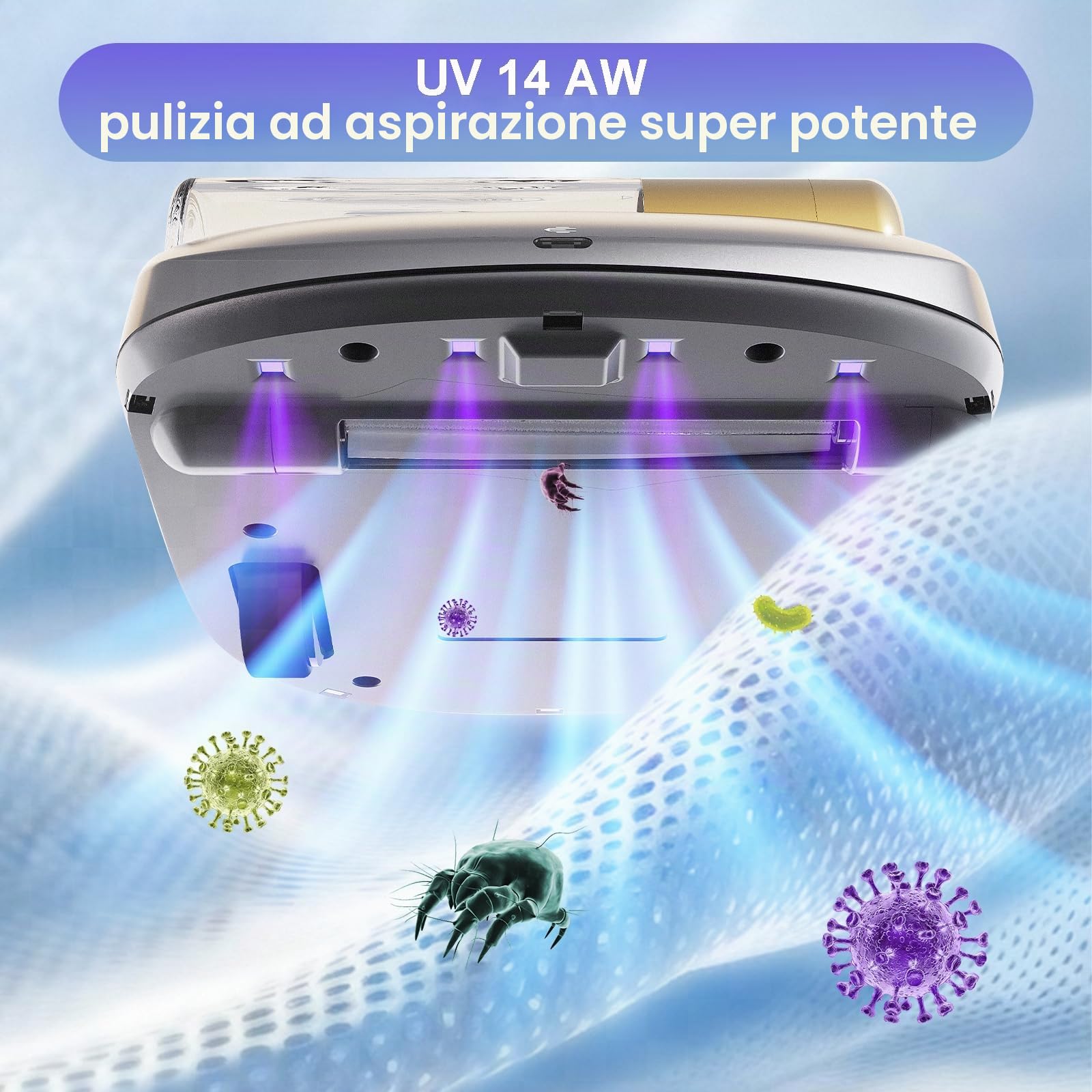 CREATULIZE Battimaterasso completamente automatico，14AW e 270nm forte aspirazione，sterilizzazione UV-C，55dB a basso rumore aspirapolvere per materassi，adatto per biancheria da letto, divani materassi