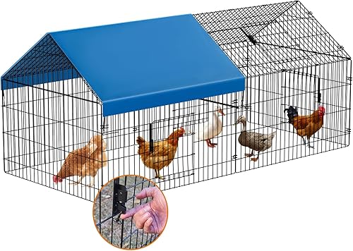 INJOPEXI Gallinero de metal de 86 x 40 x 39 pulgadas para patio con cubierta para corralito de pollo, jaula de pato para exteriores, patio, granja,