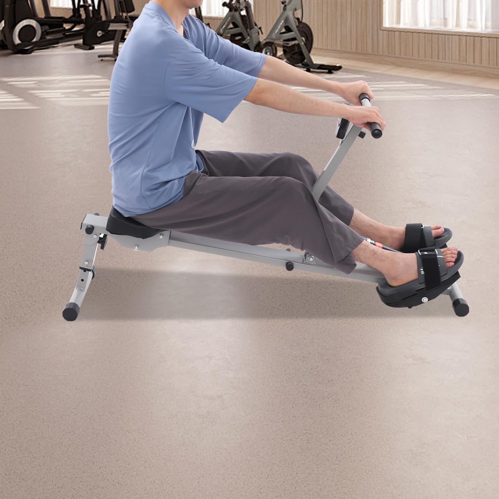 Rameur pour la maison, rameur d'appartement avec 12 niveaux de résistance, pliable, rameur ultra silencieux pour un ajustement confortable, entraîne tout le corps, le ventre, le dos, affichage LED