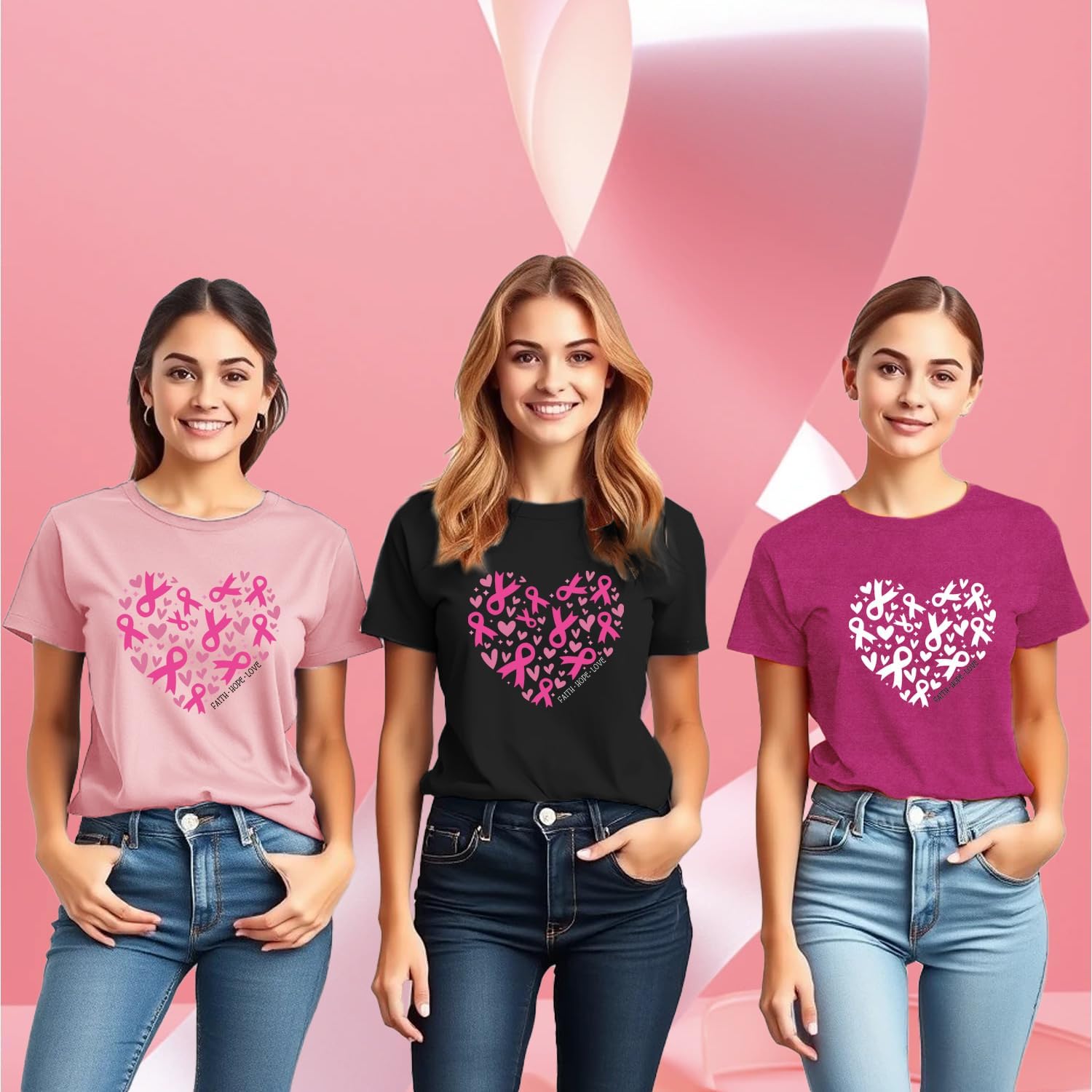 Breast Cancer Shirts for Women Breast Cancer Awareness T-Shirts Heart Pink Ribbon Tee Tops - Image 4