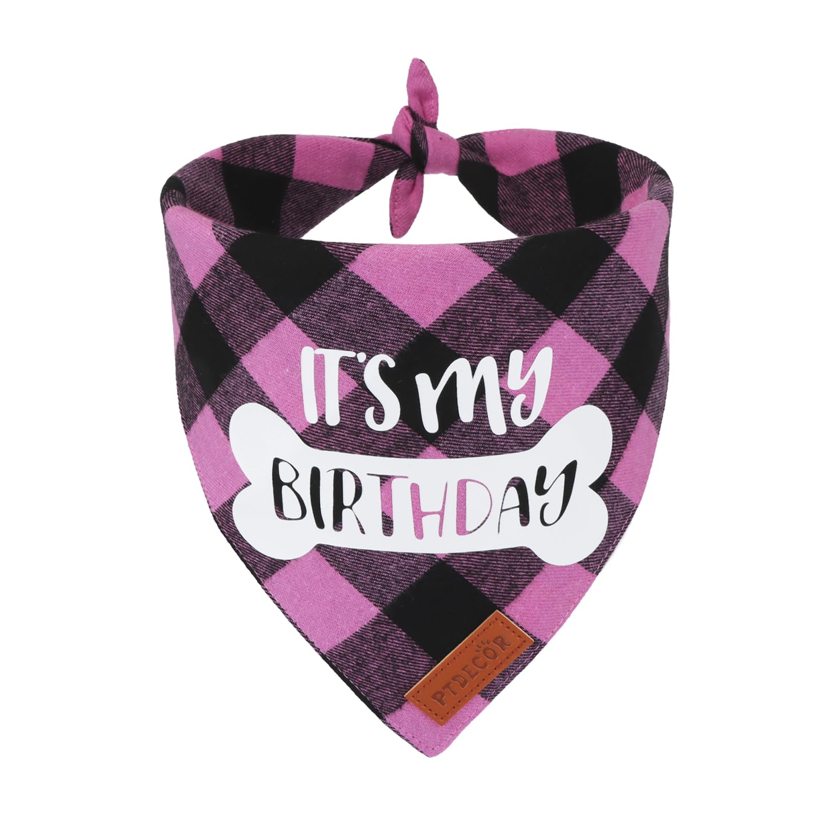 PTDECOR Dog Birthday Party Supplies, It’s My Birthday Scarf Pink Plaid Girl Bandana for Medium Large Dogs (Pink, Large)