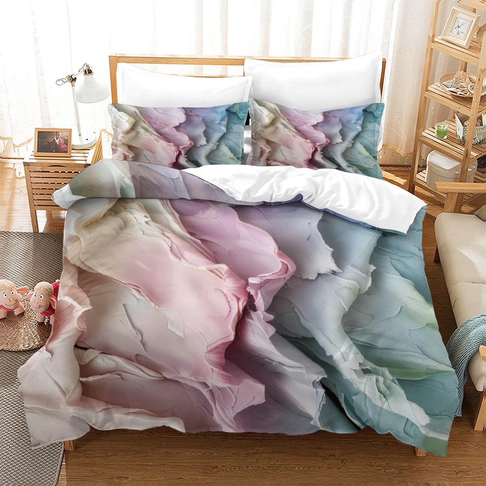 P1S9U7W5Y Gradient Artistic 3D Printed Duvet Cover Set 3pcs Microfiber Watercolor Modern Bedding Set Single（140x200cm）