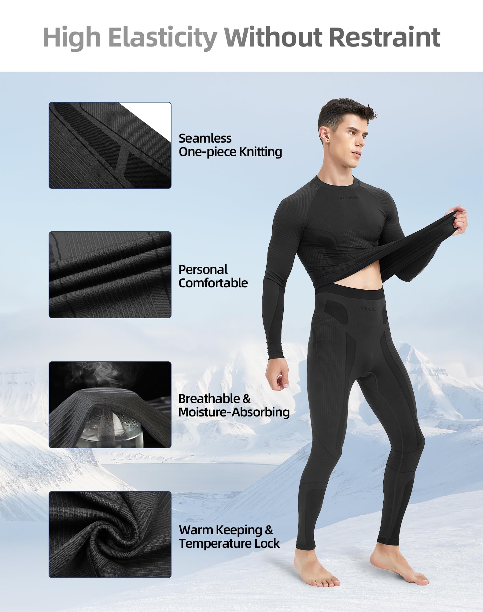 NOOYME Intimo Termico Uomo Biancheria Intima Termica Uomo Traspirante Asciugatura Rapida per Sci Ciclismo Corsa Allenamento
