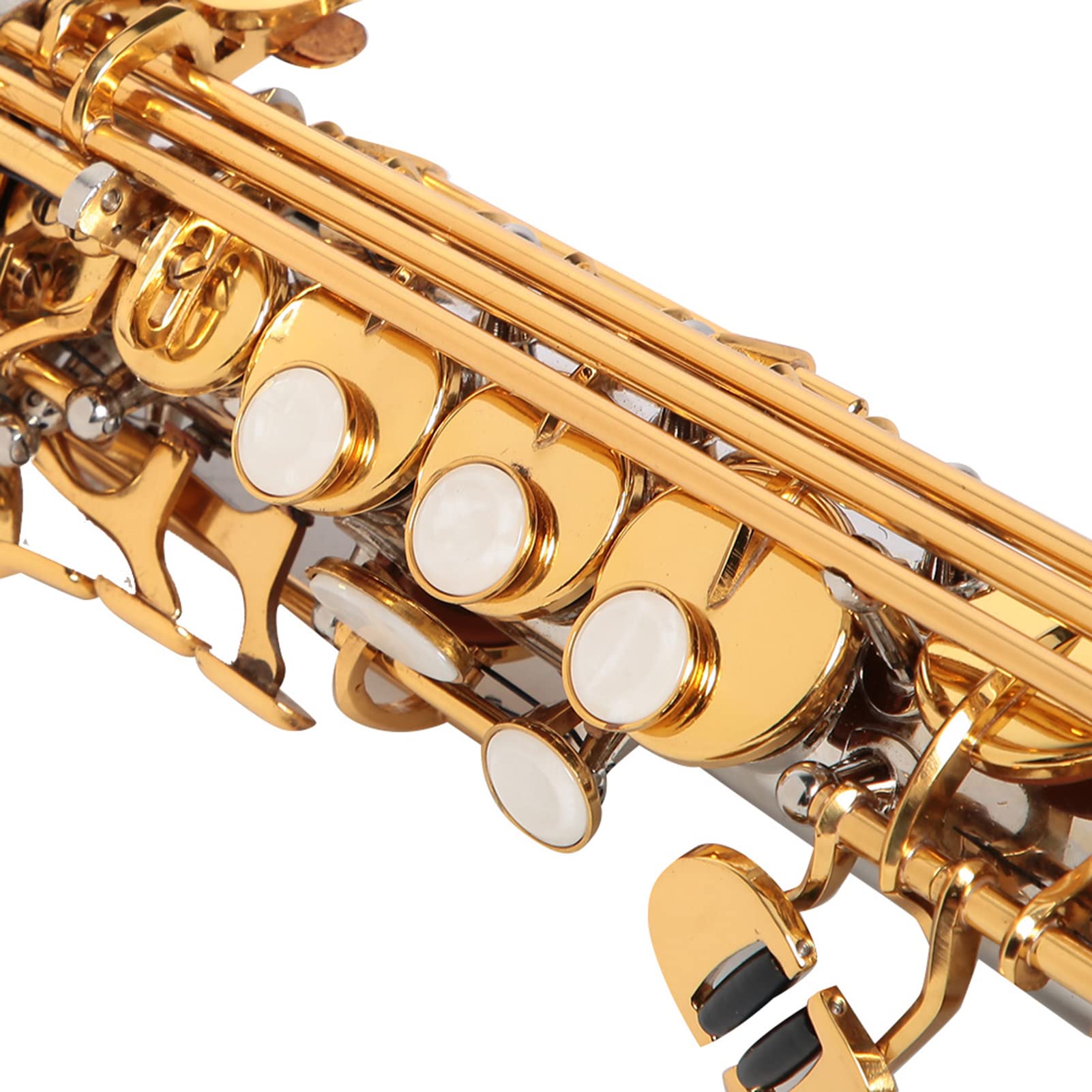 Oumefar Saxophe Ottone 64 × 24 × 16 Sassofono Soprano Dritto in Ottone Professionale Tubo Placcato Argento Sax Chiave Oro con Borsa per il Trasporto