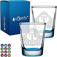 Vista 50 de Vasos de chupito personalizados elaborados con nombre de círculo de 2 onzas, parte inferior negra con texto personalizado para regalos, bodas