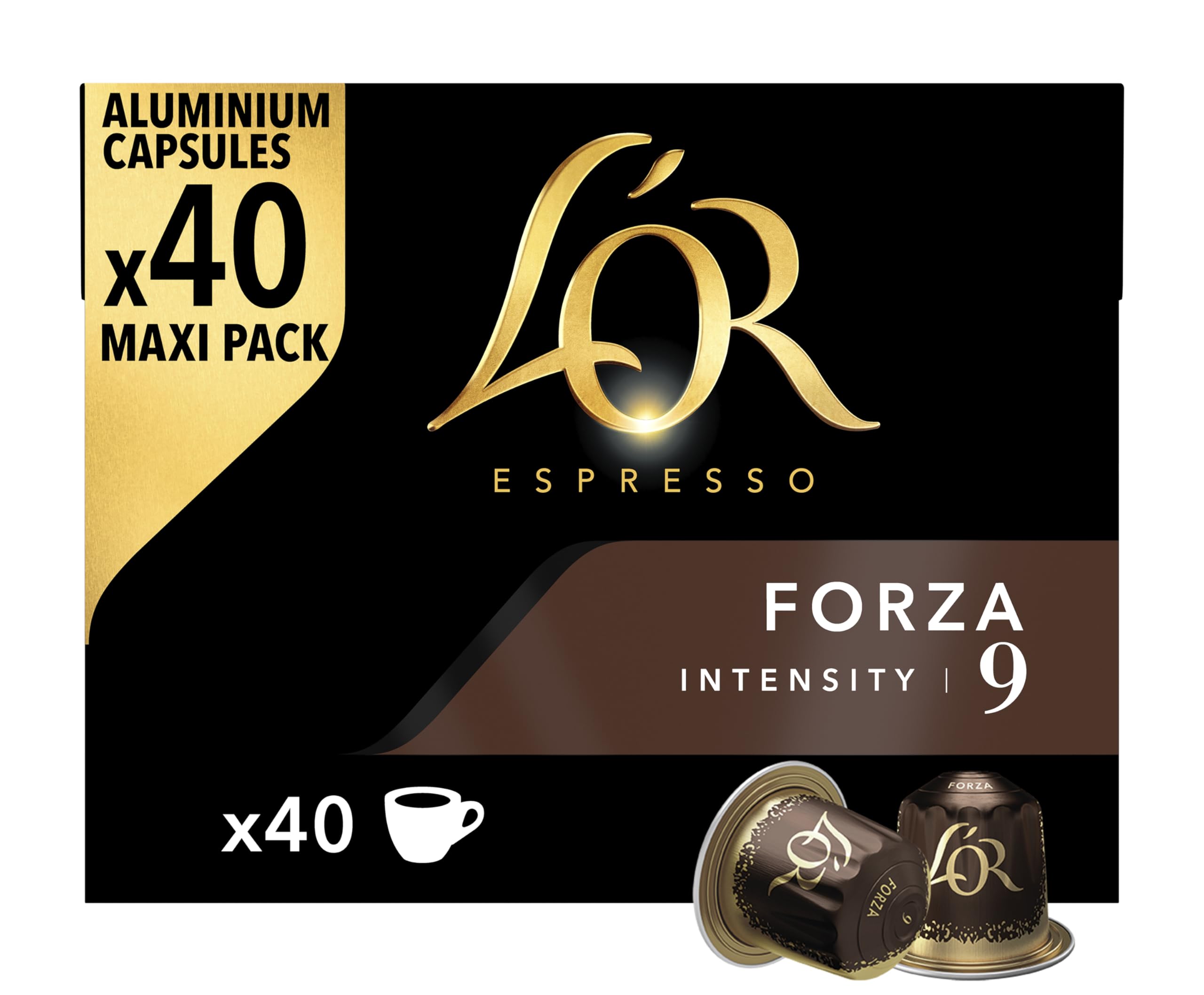 L'OR Espresso Forza Coffee Pods x40 Intensity 9 (Pack of 1, Total 40 Capsules)