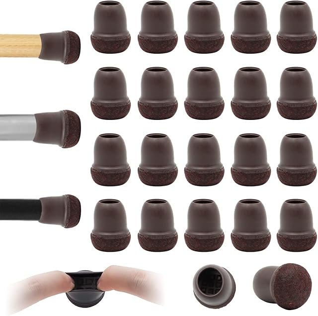 20PCS Chair Leg Floor Protectors ZOCONE Round Chair Leg Covers 0.55-0.75in Small Brown Table Feet Covers with Wrapped Felt Anti-Slip Chair Leg Caps Silicone Chair Leg Protectors-No Scratches No Noise