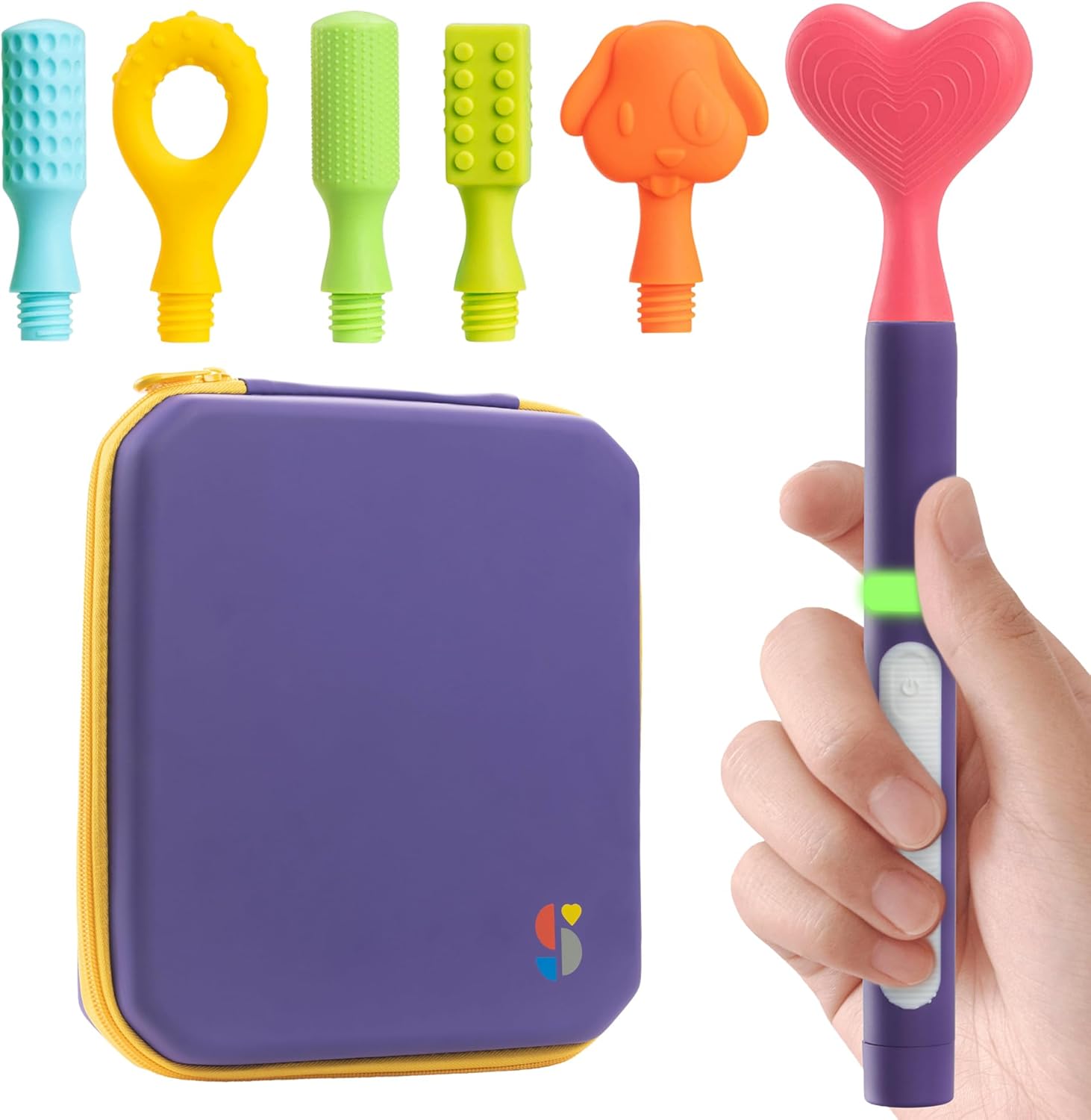 Special Supplies Buzz Buddy Oral Motor Stimulation kit with 6 Soft Textured Interchangeable Heads, Calm Sensory Needs, Support Speech, and Stimulate Self Feeding, Gentle Vibrations