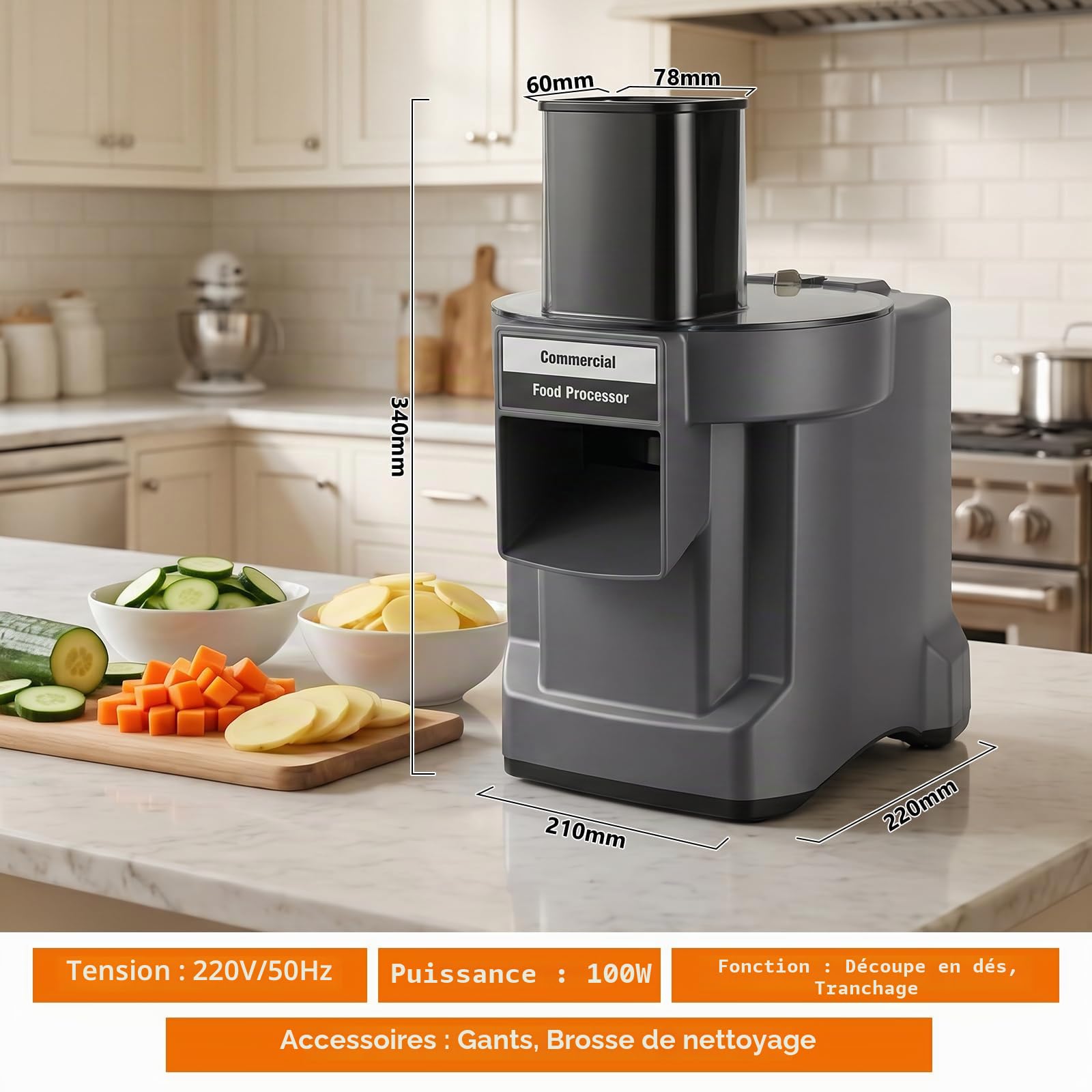 Coupe Légumes en Cubes Électrique Coupe Fruits Professionnel coupe legumes multifonctions electrique,coupe légumes électrique coupe legume cube avec 2 Lames en Acier Inox pour Fruits et légumes variés