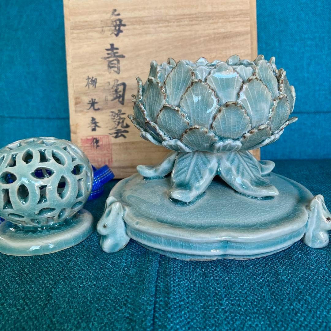 香炉 白磁 平戸焼 透かし 獅子頭 香合 白磁 平戸焼 龍紋 茶道具 古物品