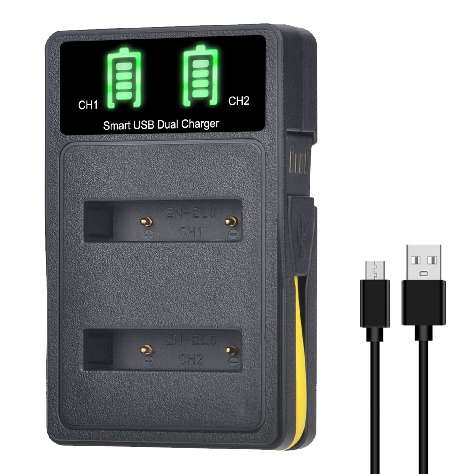 2 Batterie EN-EL5 Per Nikon + Caricatore USB Doppio Con Porta Type-C - Compatibile Coolpix P500 P510 P90